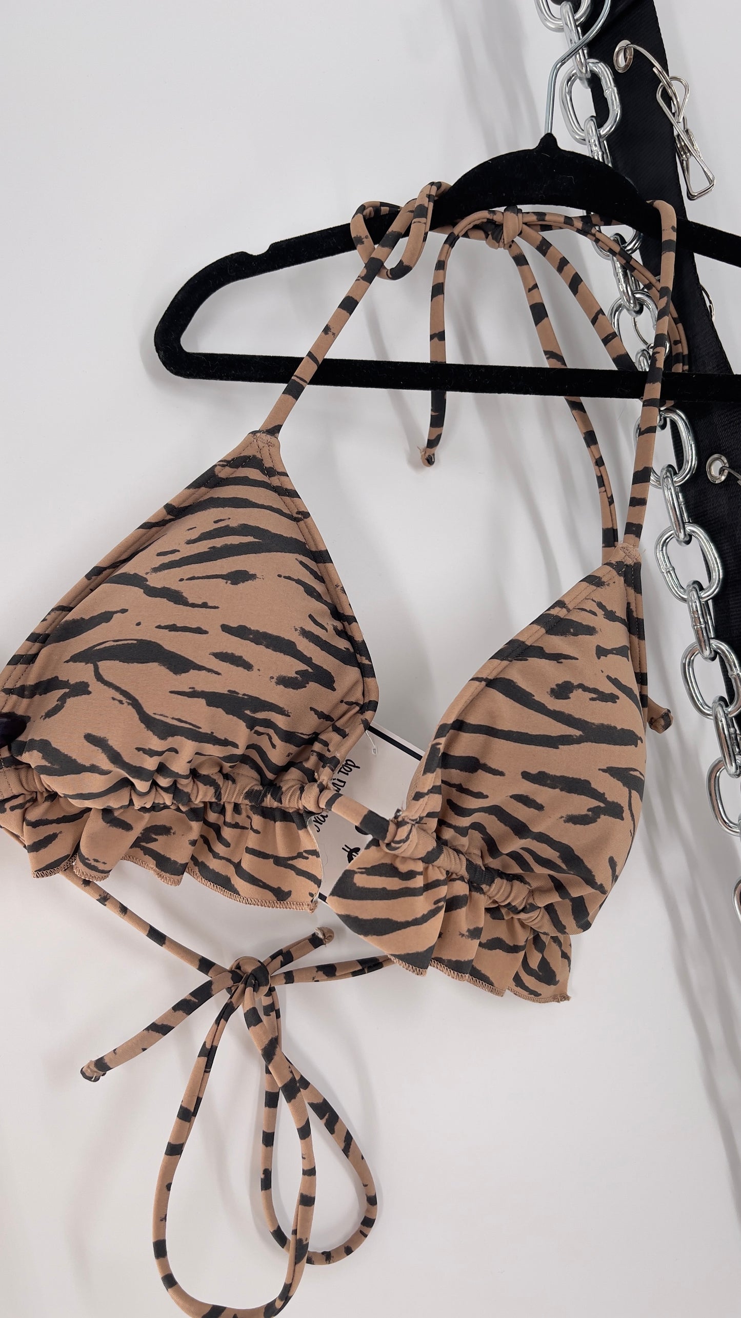 Brown Zebra Printed Triangle Swim Top (Small)