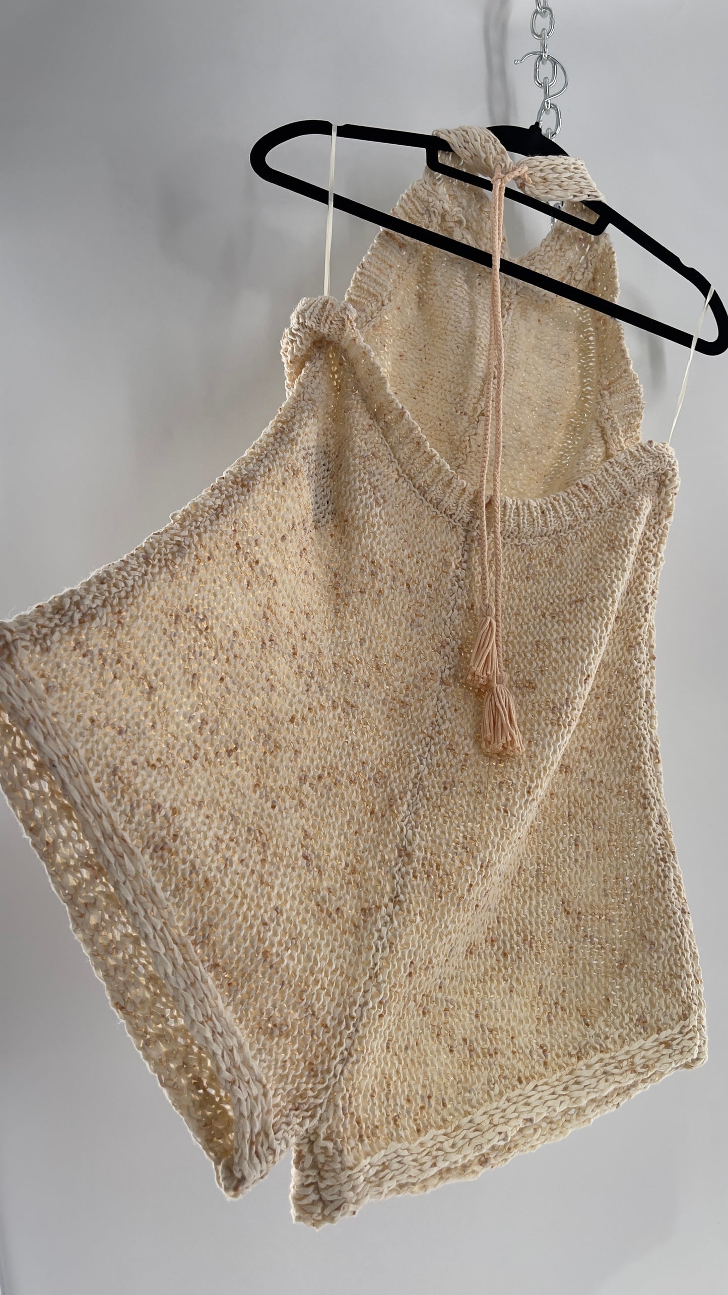 Free People Beige Peaches and Cream Crochet Knit Romper (XL)