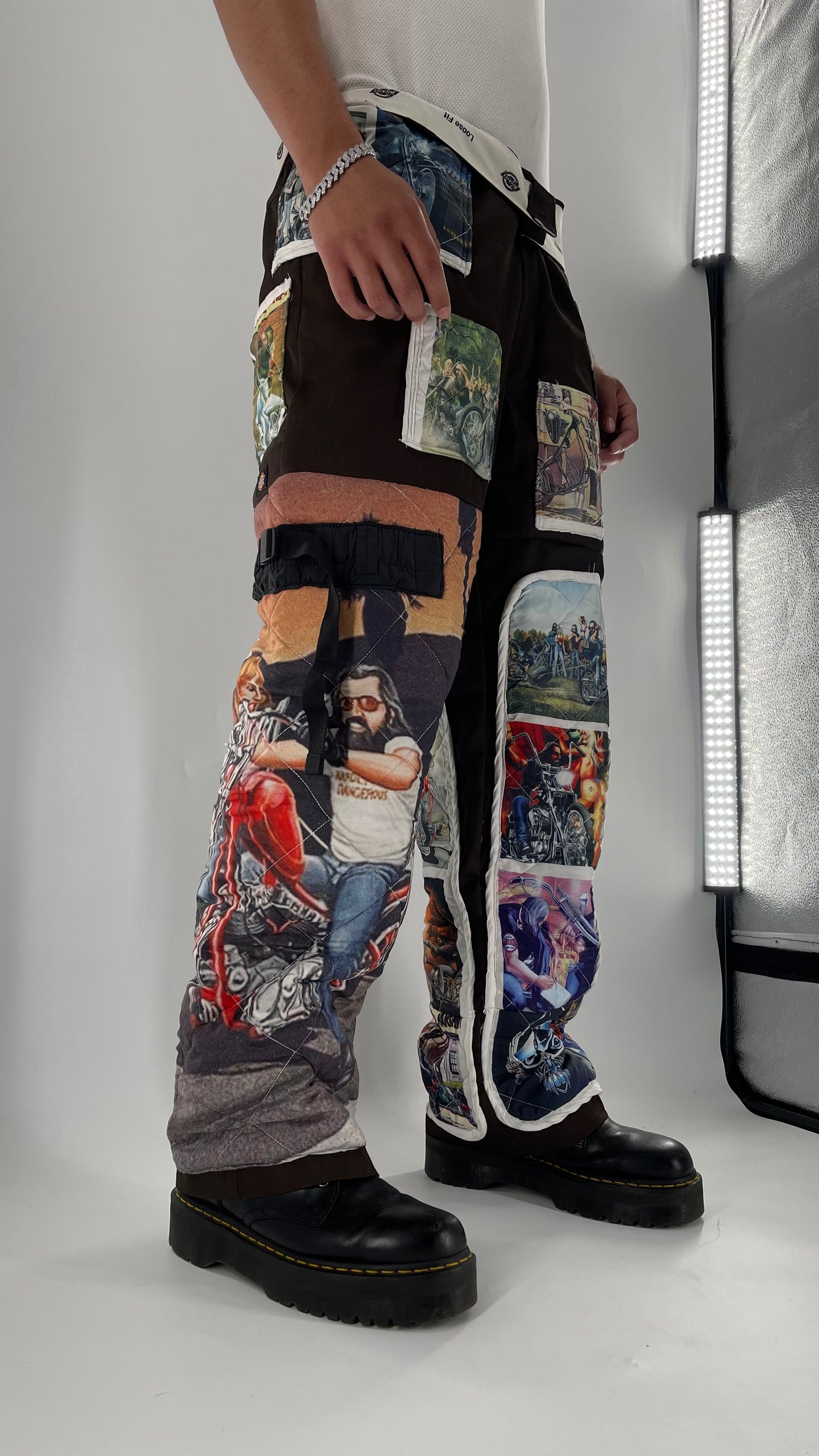 Custom - Handmade Reworked Dickies with Quilted Moto Pattern