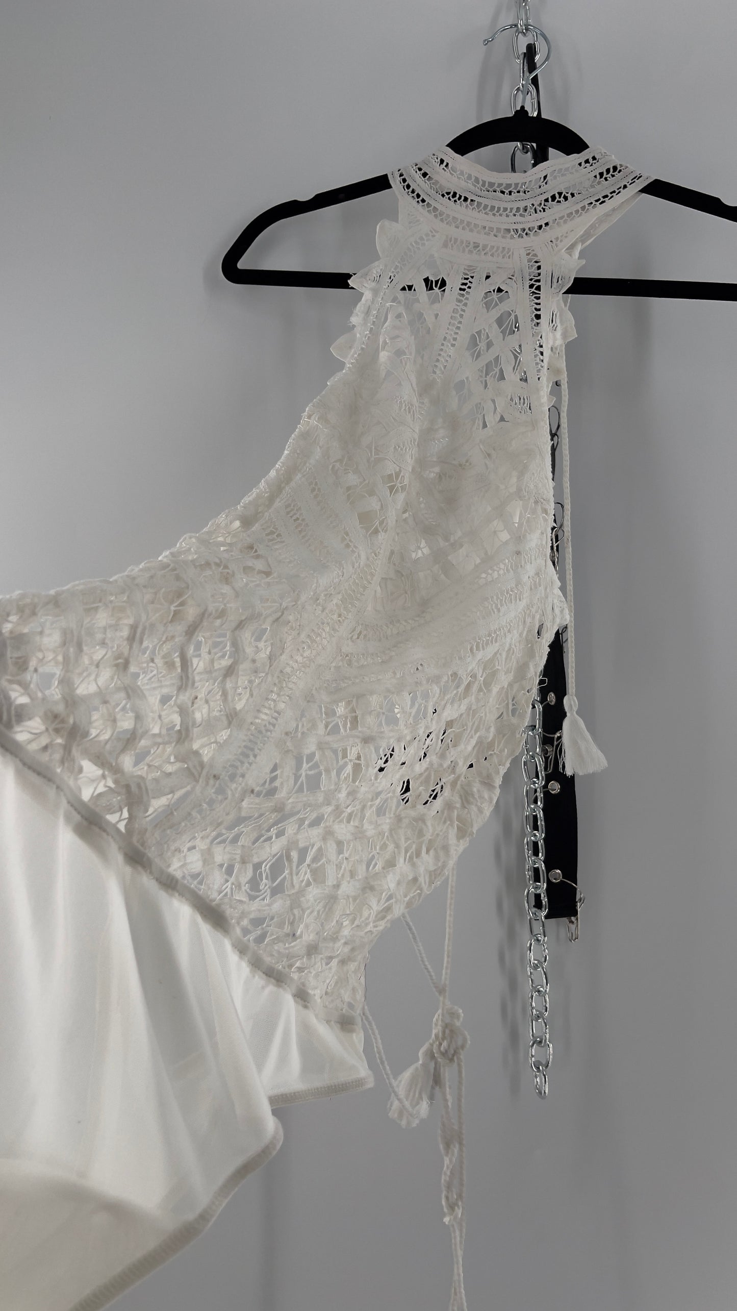Intimately Free People Be My Battenburg White Lace Halter Bodysuit (XL)