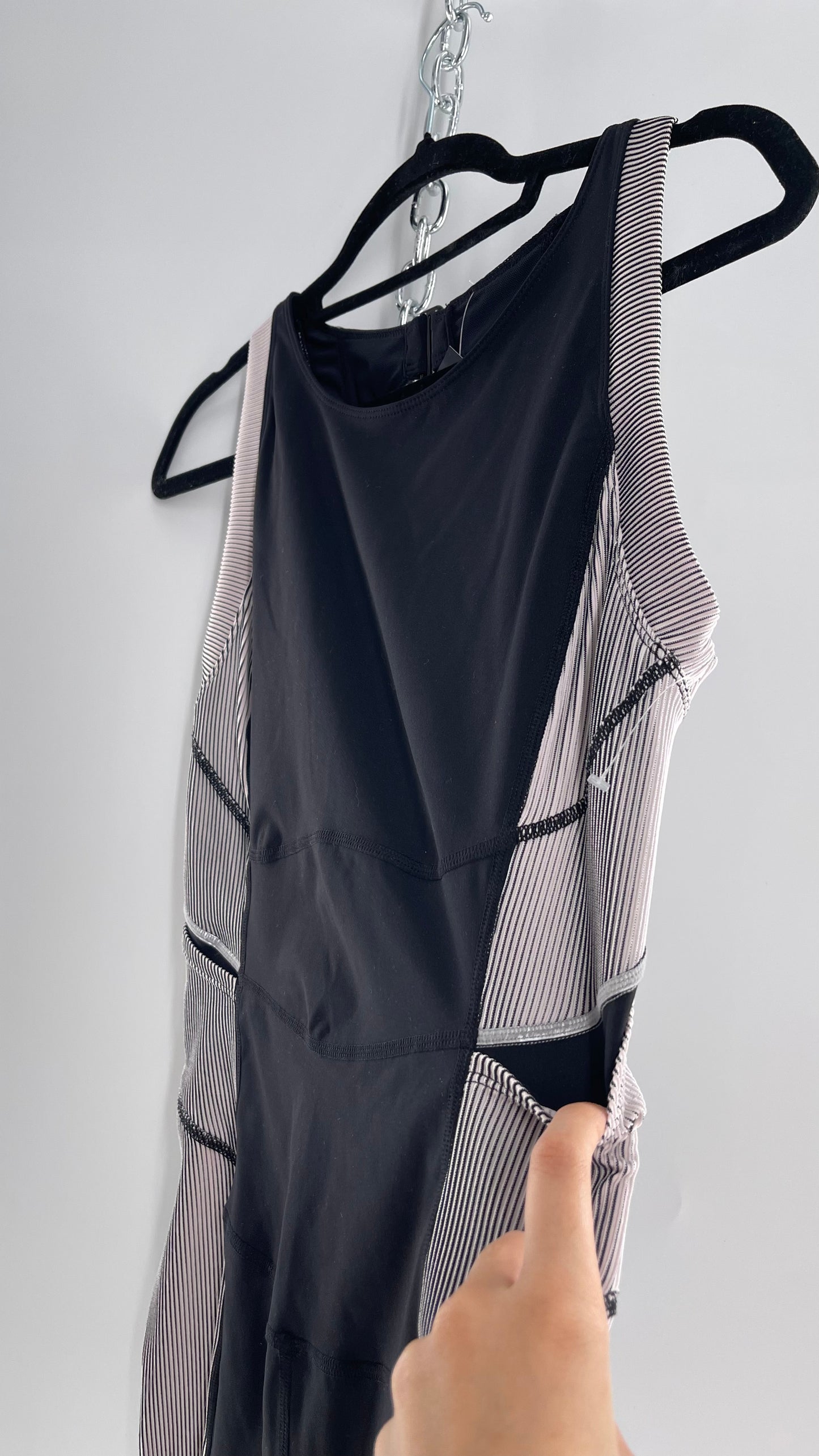 Free People Movement Black and White Open Back Romper (Medium)