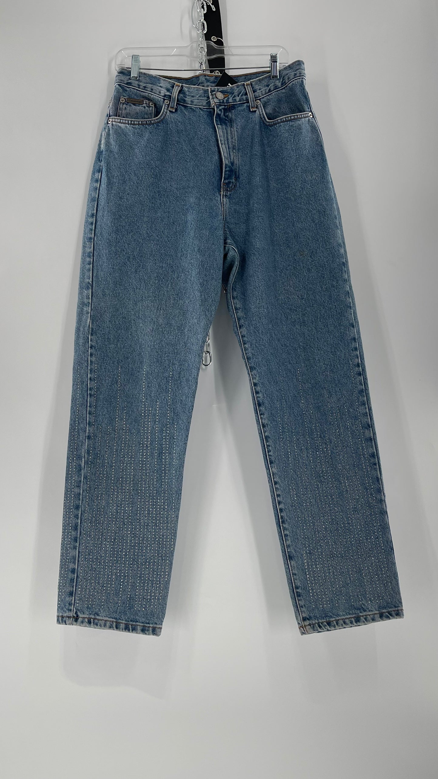 Vintage Calvin Klein Stone Washed Jeans with Silver Glitter Hem (29/30)