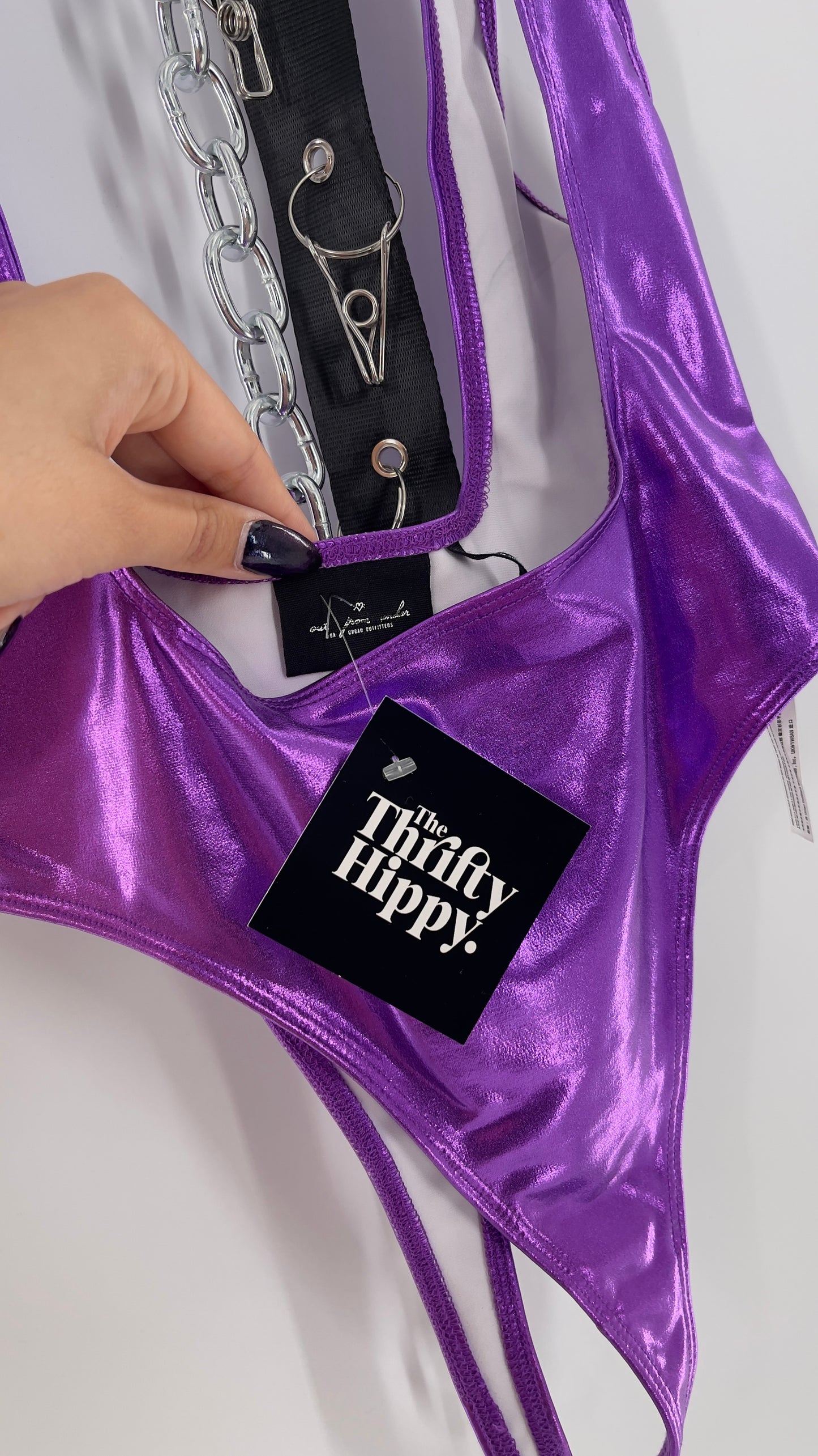 Out From Under Purple Metallic One Piece Swimsuit (S)