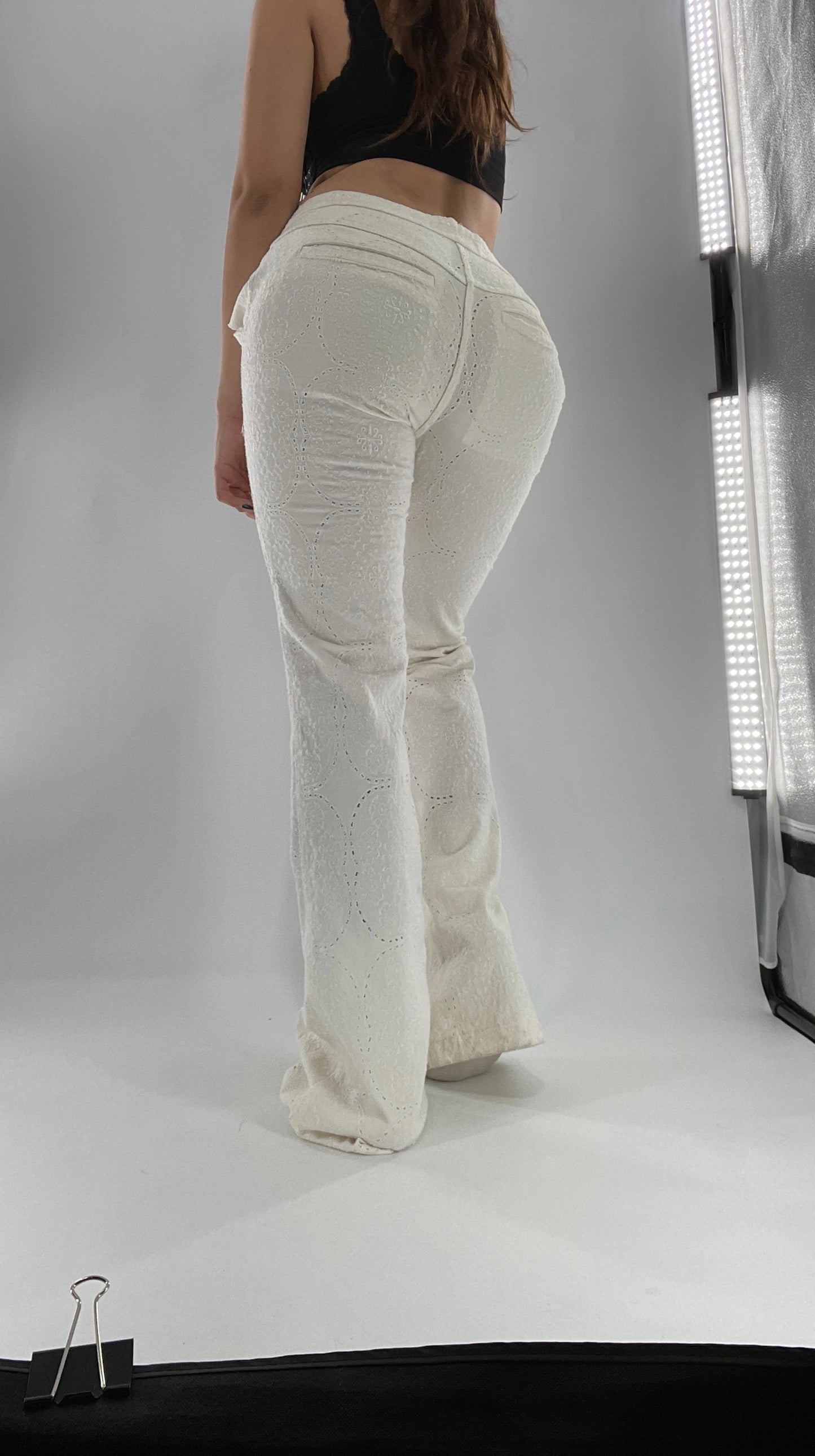 Free People White Eyelet Lace Low Rise Kick Flares (26)