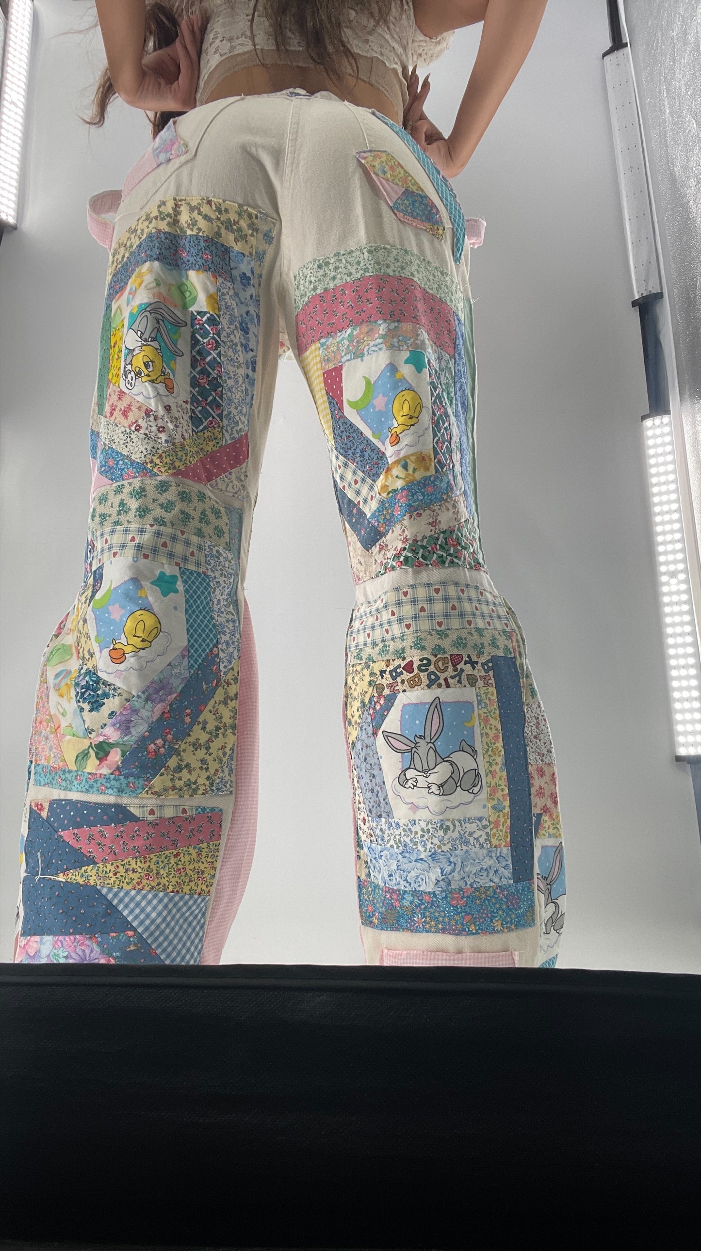 Custom - Handmade Reworked Looney Toons Cutie Pie Patchwork Flares