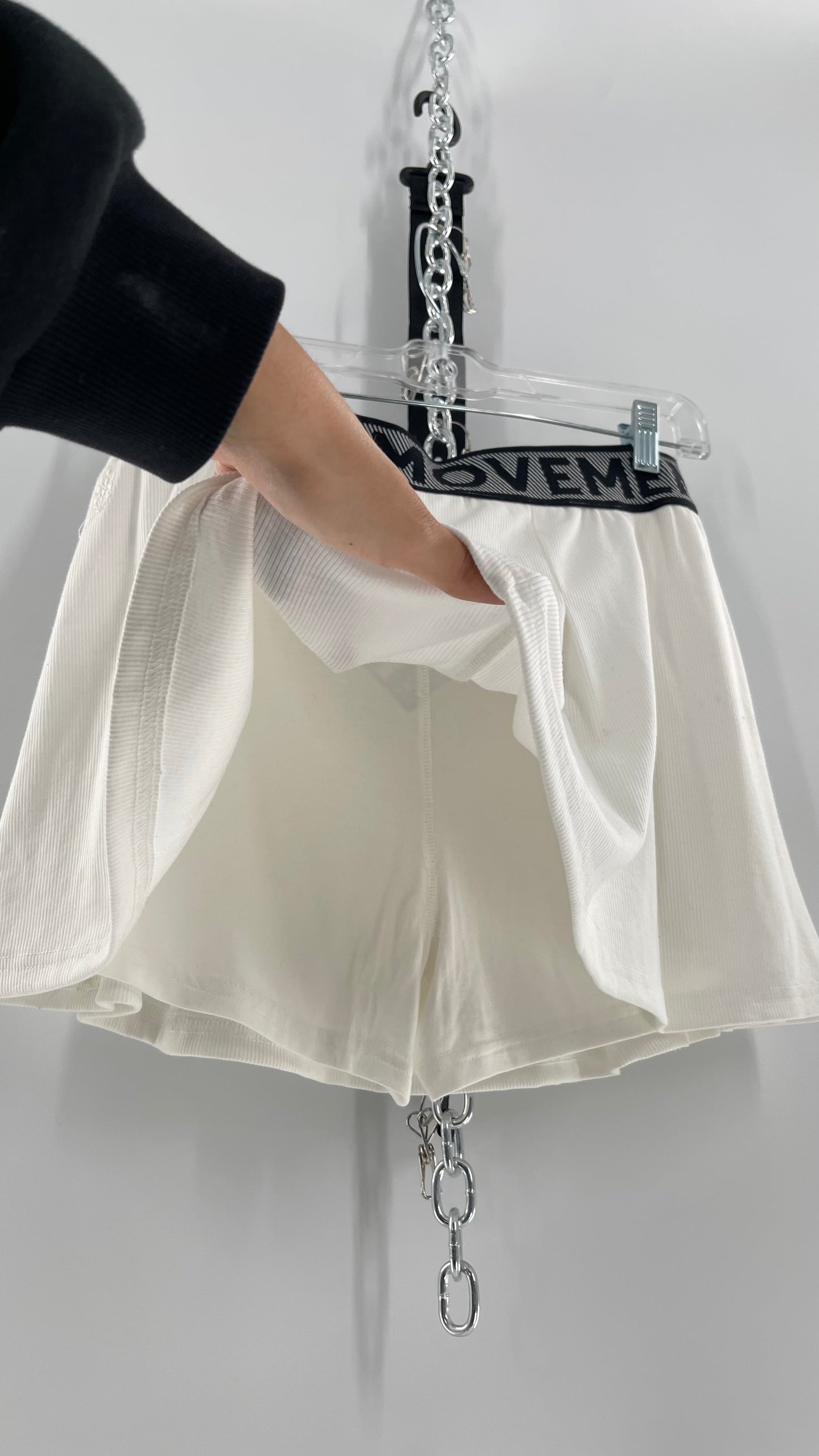 Free People Movement White Pleated Tennis Skirt with Elastic Branded Waistband (Large)