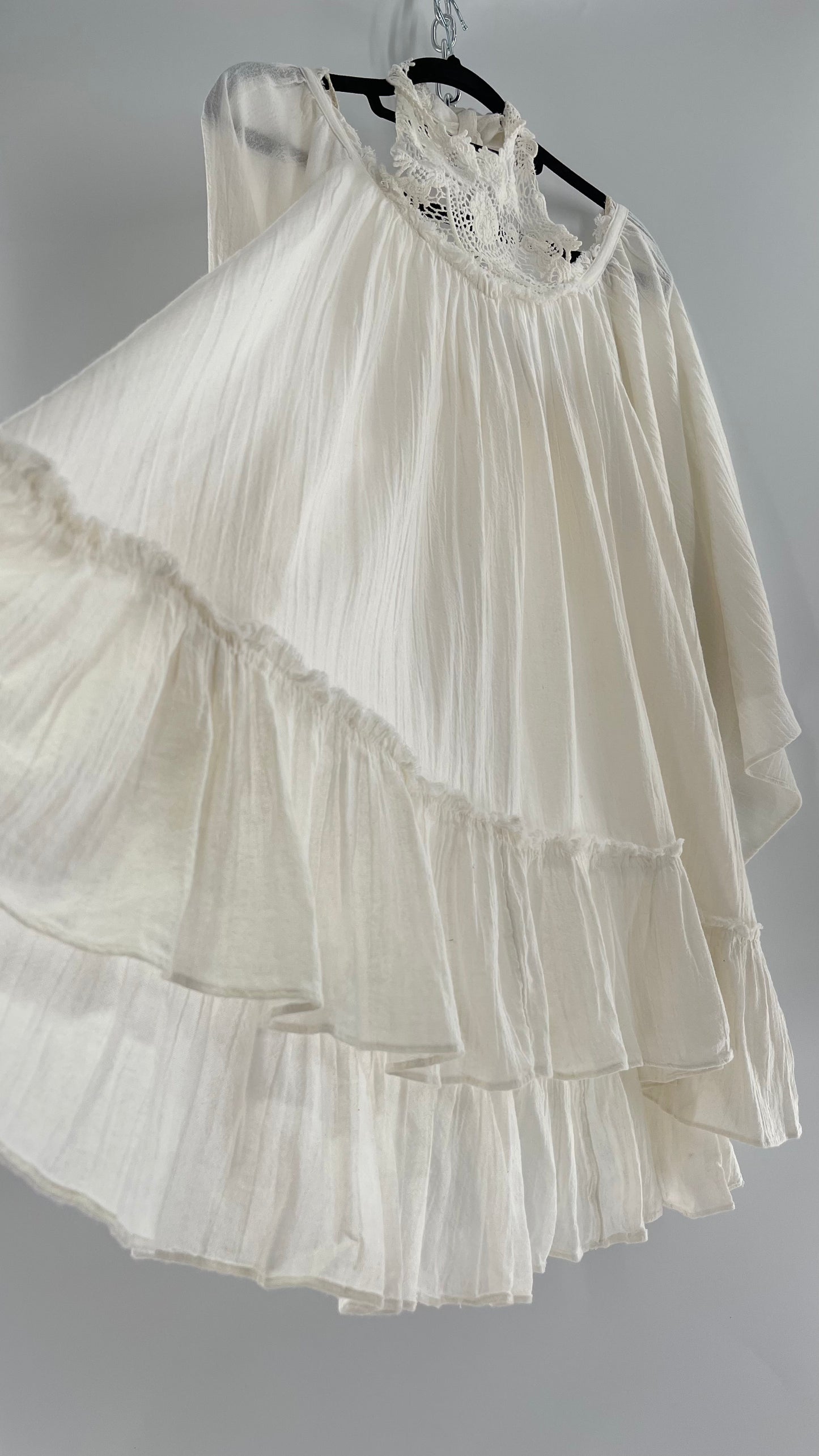 Free People Flowy Gauze/Cotton Free Flow Dress with Lace Halter (Small)