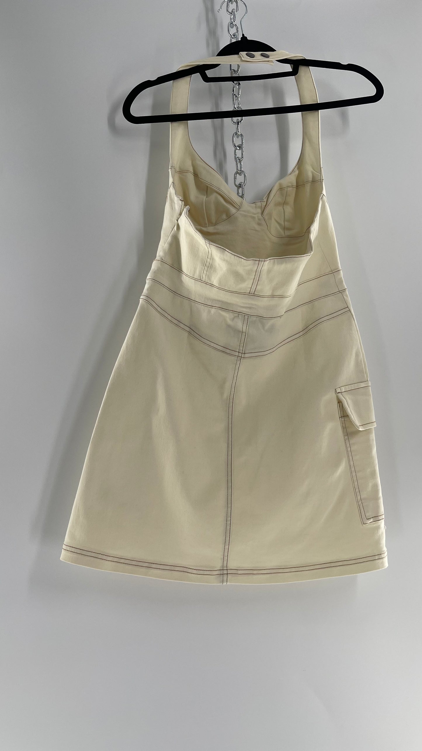 Urban Outfitters Beige Denim Halter Mini Dress (Medium)