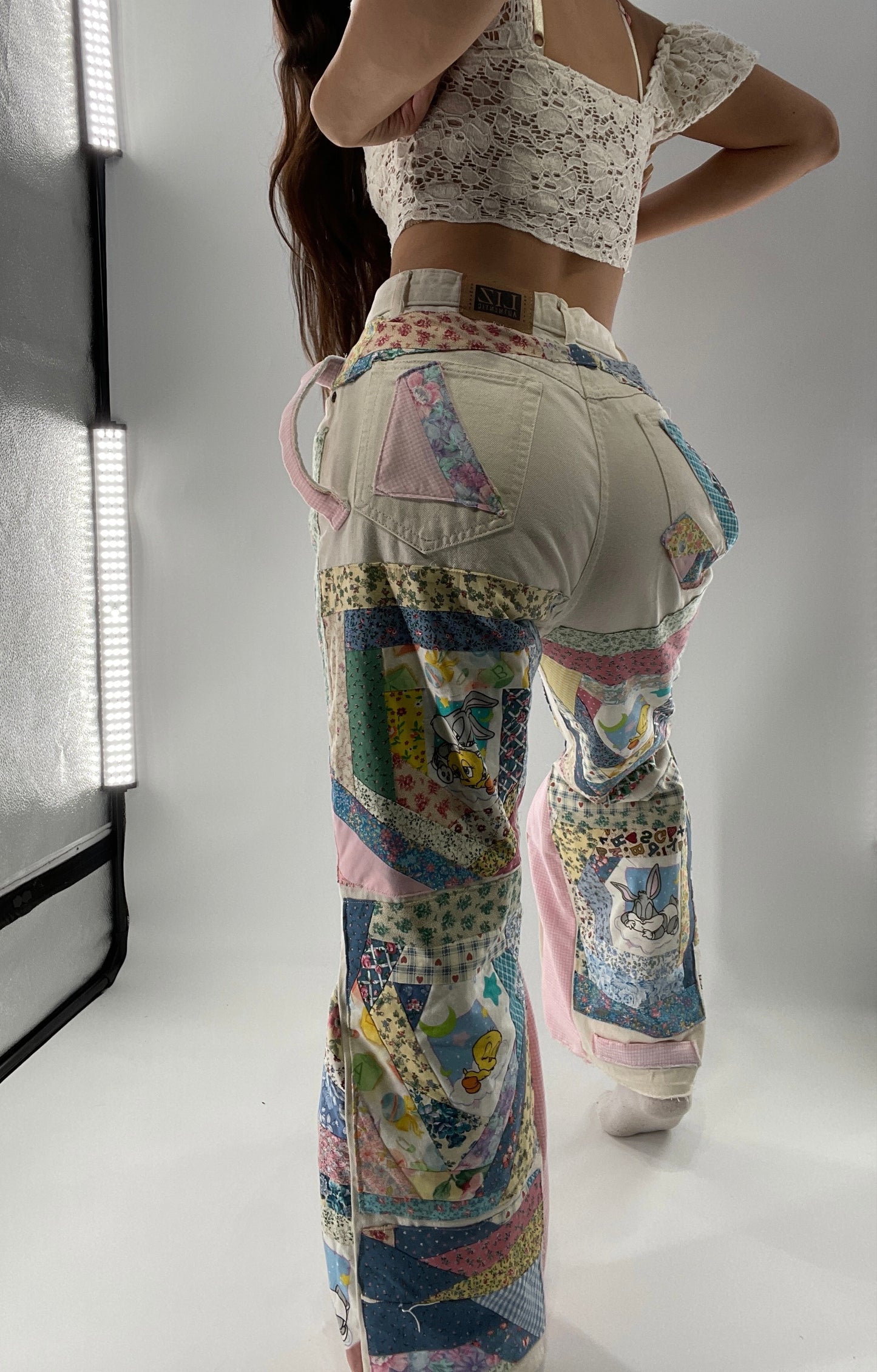 Custom - Handmade Reworked Looney Toons Cutie Pie Patchwork Flares