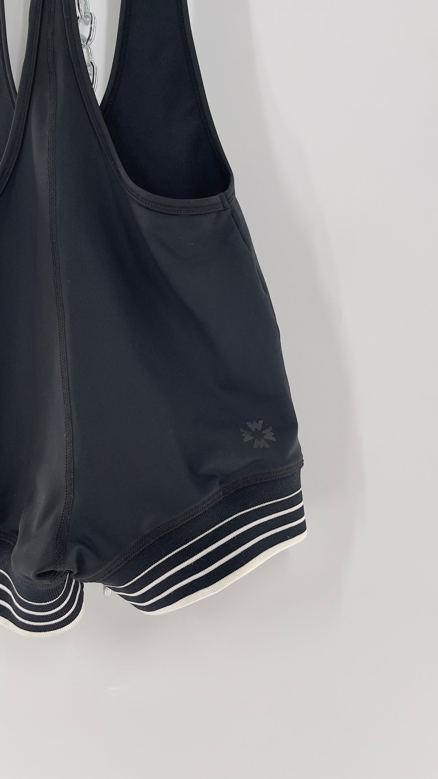 Without Walls Black Swim Romper with Striped Elastic Hems (XS)