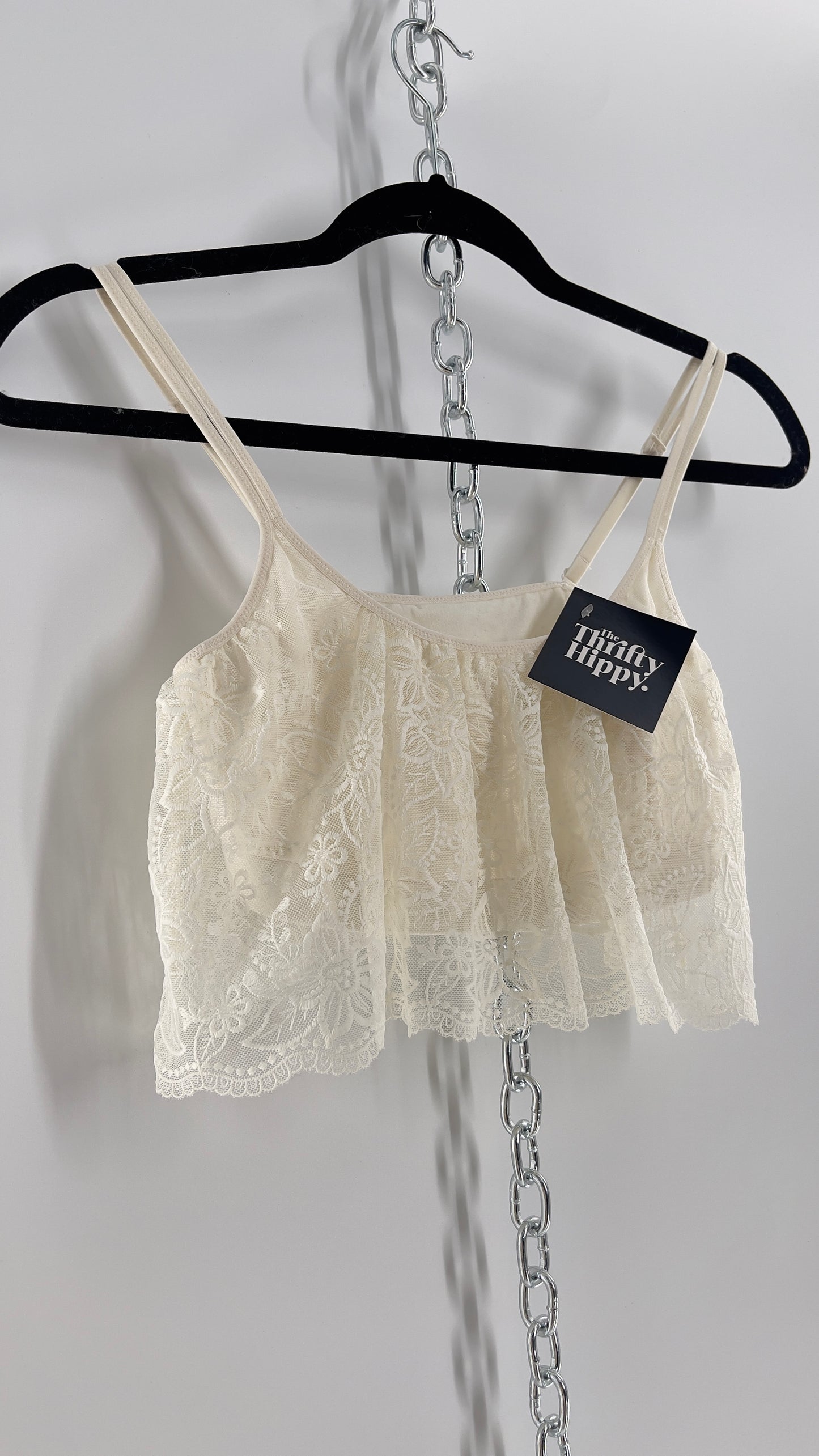 Aerie White Lace Ruffle Bra Top (Medium)
