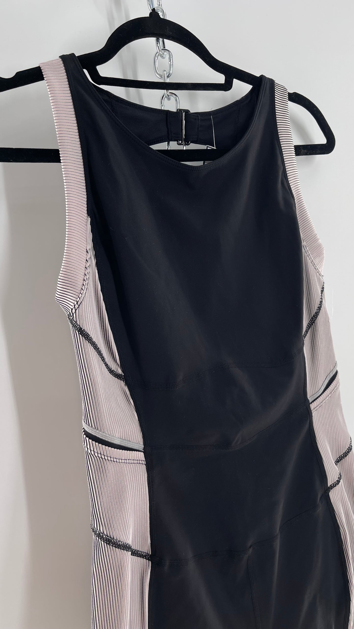 Free People Movement Black and White Open Back Romper (Medium)