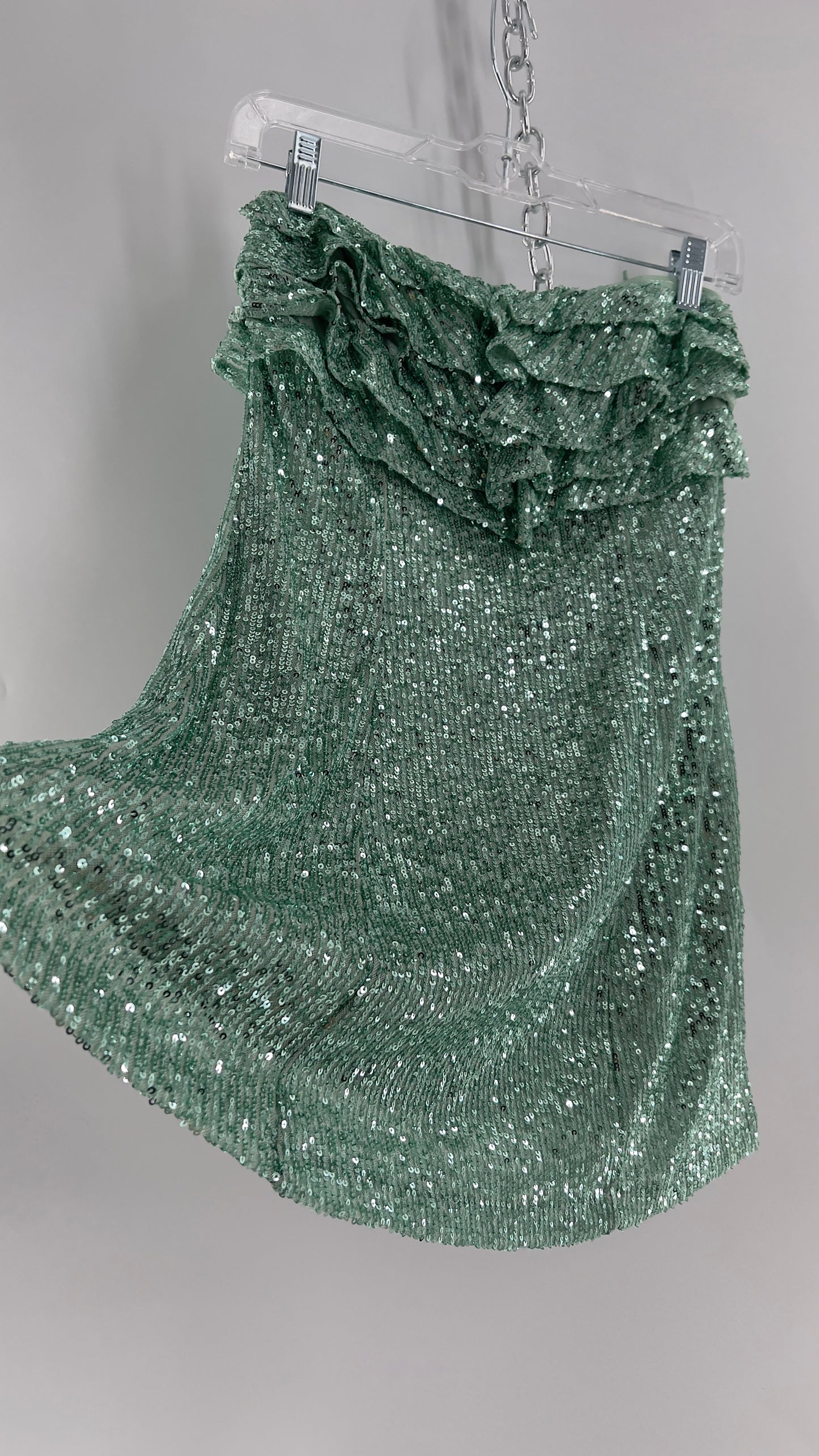 Free People Teal Sequin Ruffle Frida Tube Dress (2)