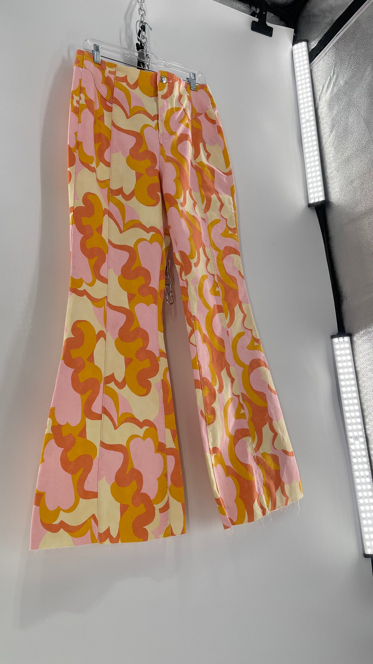 Free People Youthquake Warm Toned Funky Patterned Flare Bell Bottoms (31)
