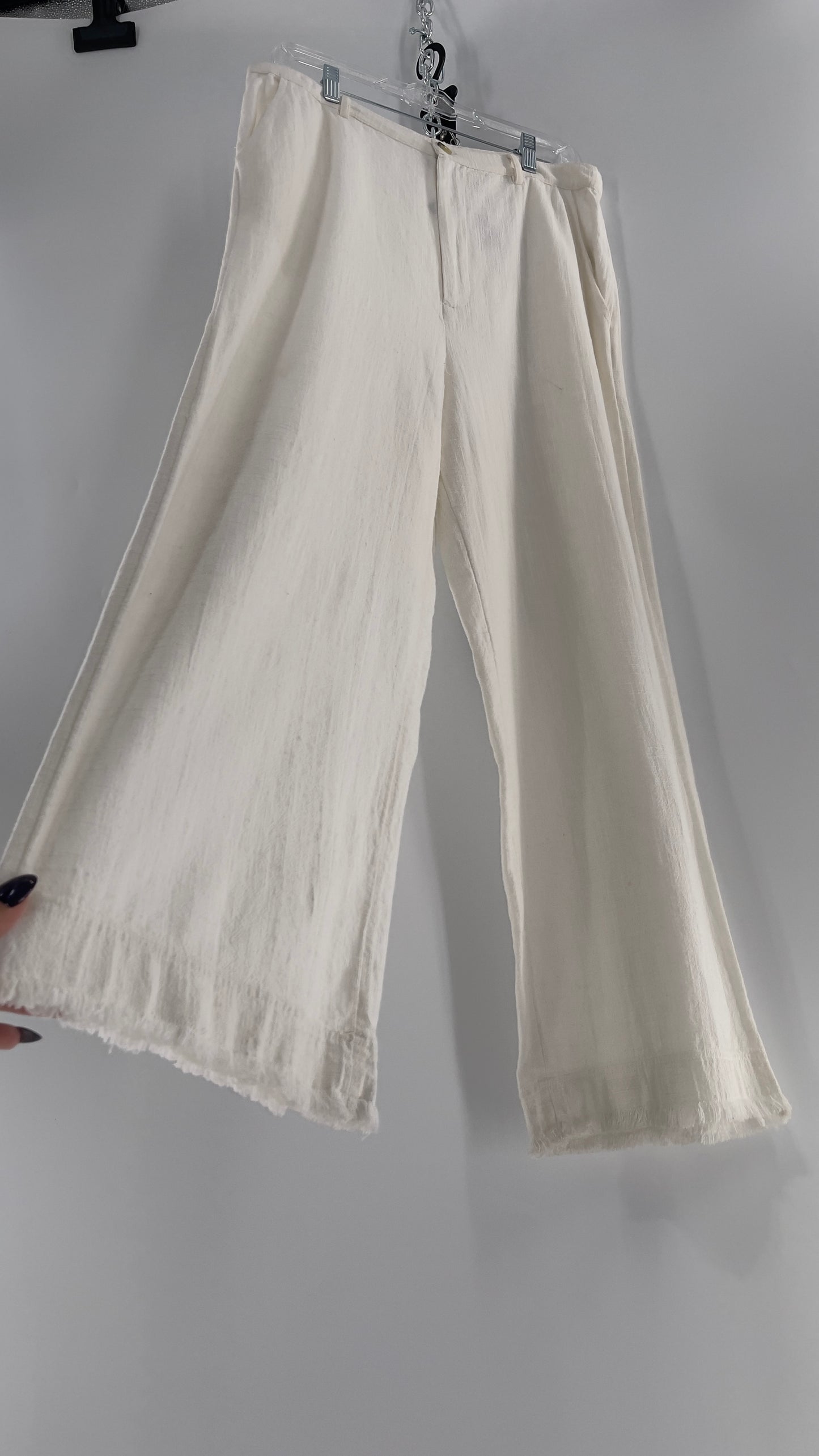 Urban Outfitters White High Waisted Frayed Hem Wide Leg Trouser (10)