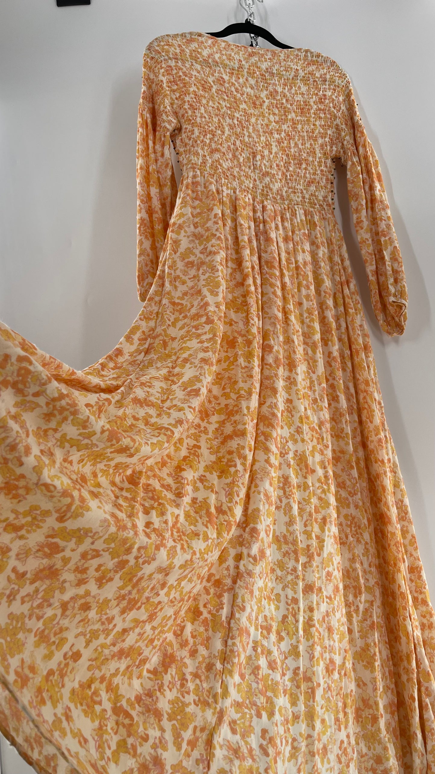 Intimately Free People Orange Floral Smocked Maxi Dress (XS)