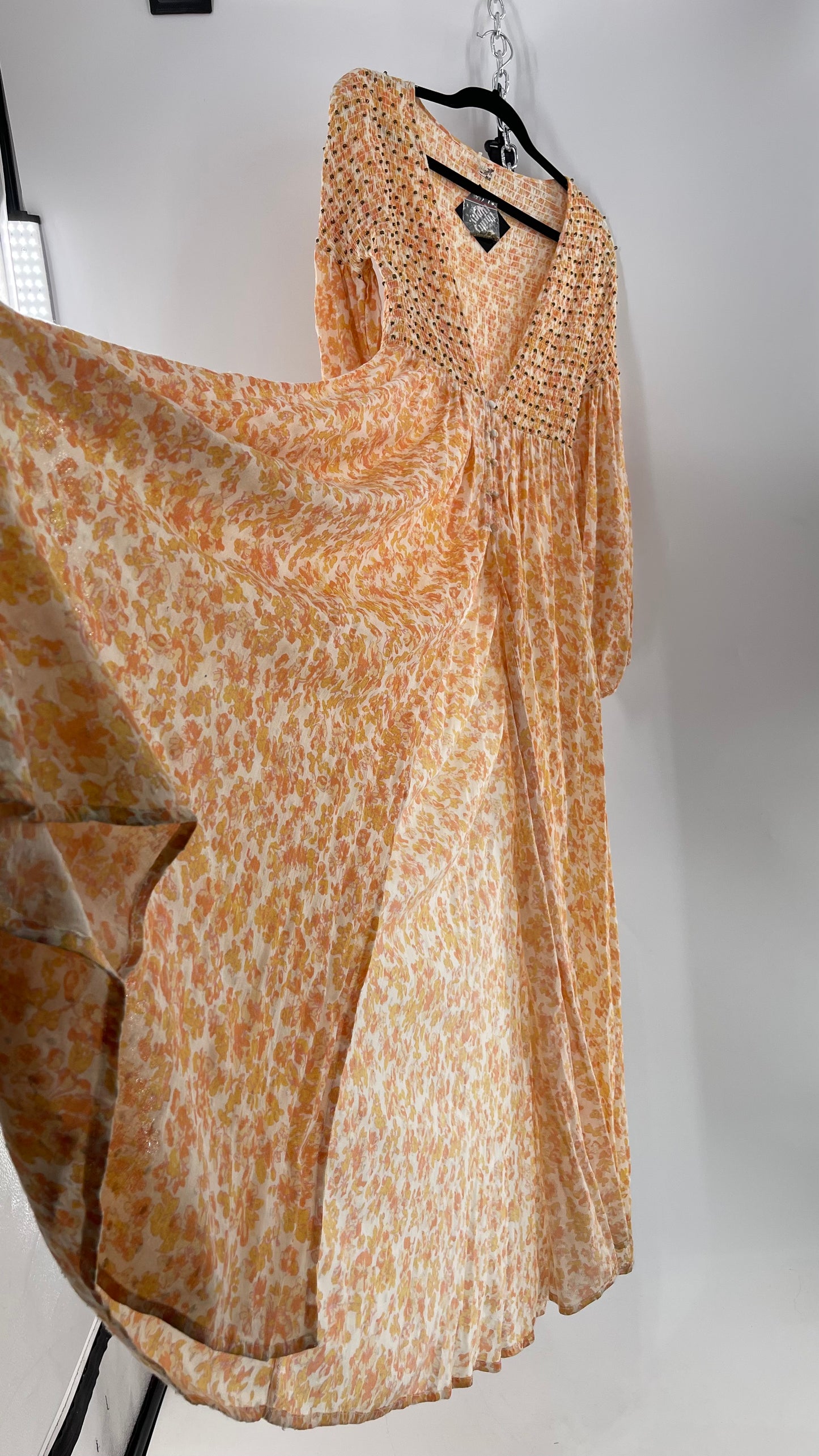 Intimately Free People Orange Floral Smocked Maxi Dress (XS)