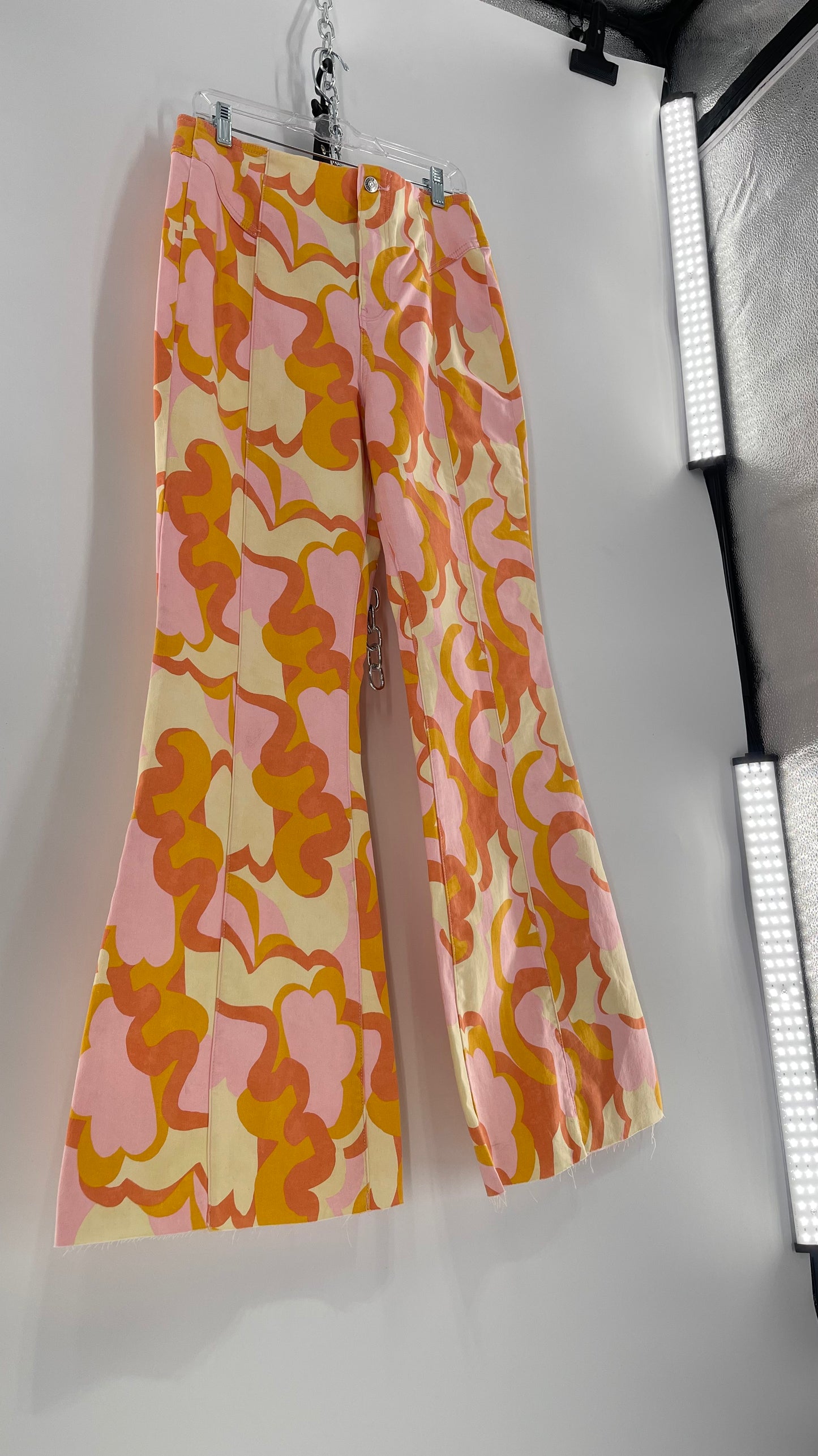 Free People Youthquake Warm Toned Funky Patterned Flare Bell Bottoms (31)
