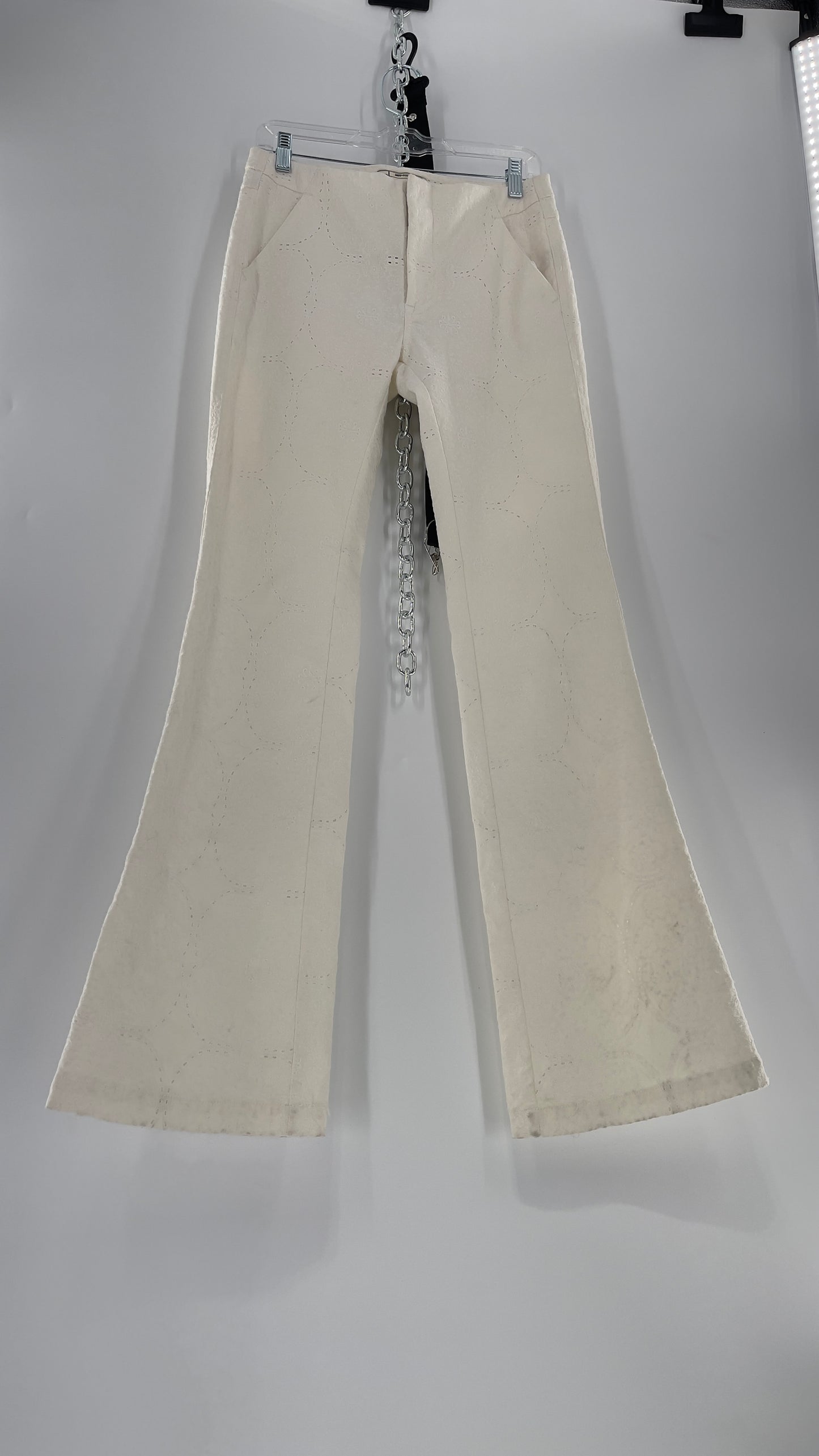 Free People White Eyelet Lace Low Rise Kick Flares (26)