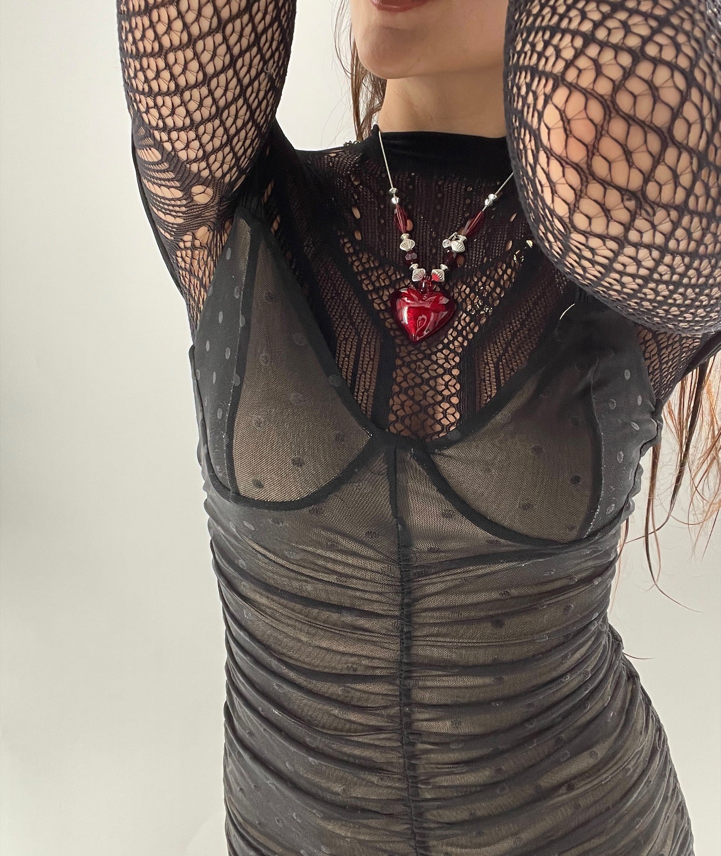Vintage Glass Hearts Red Choker
