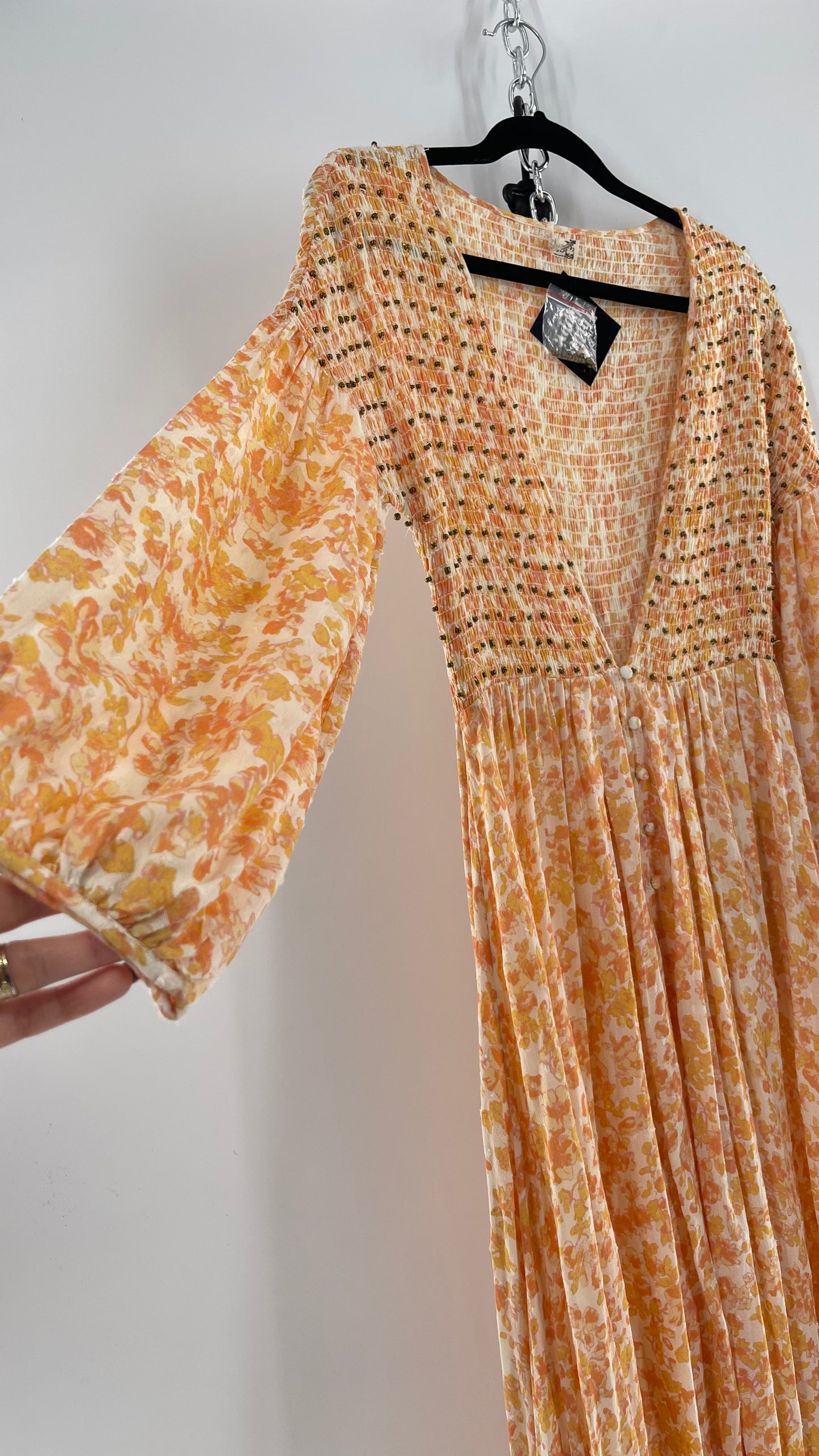Intimately Free People Orange Floral Smocked Maxi Dress (XS)