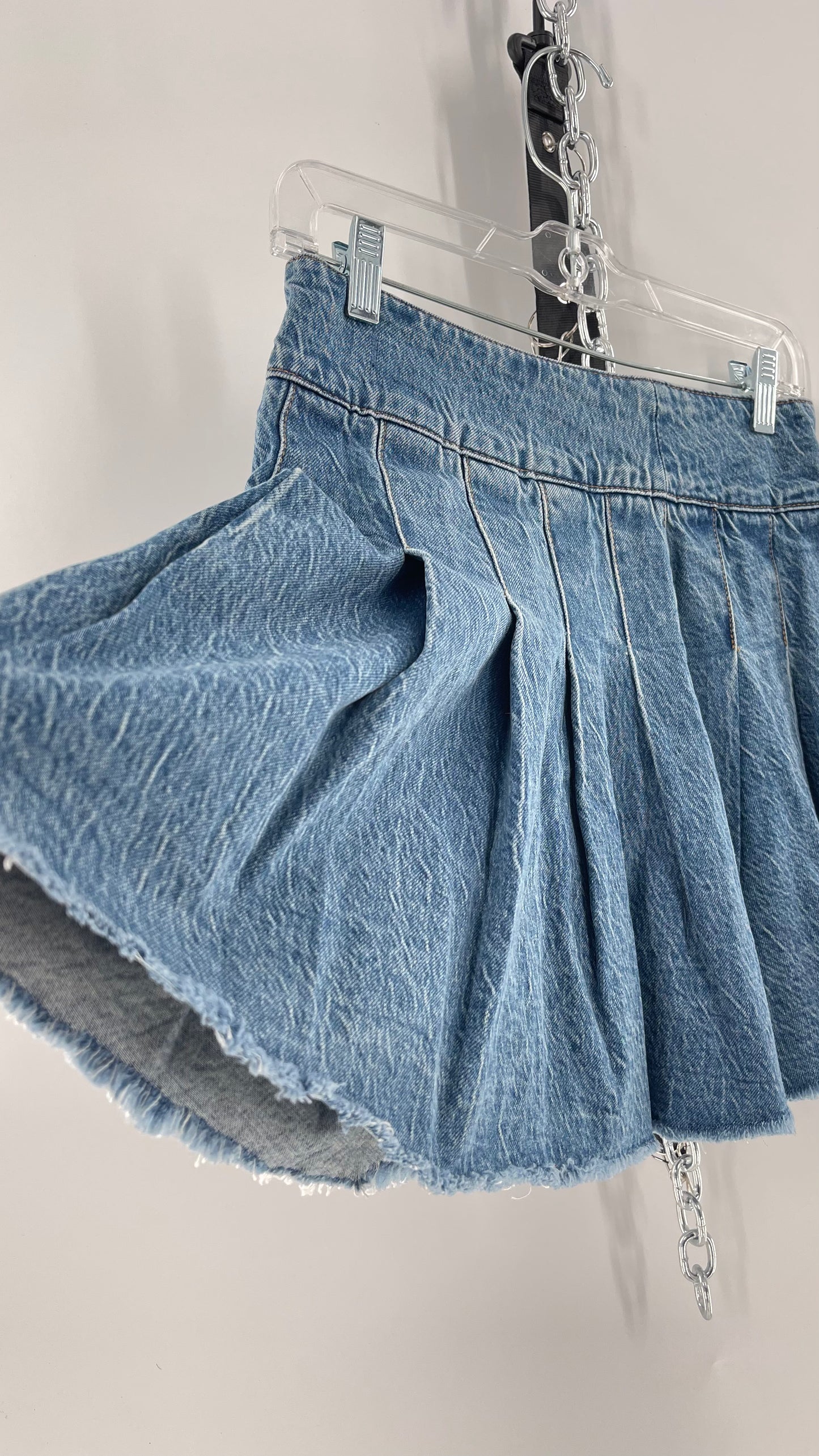Free People Acid Washed Denim Pleated Skirt (26)