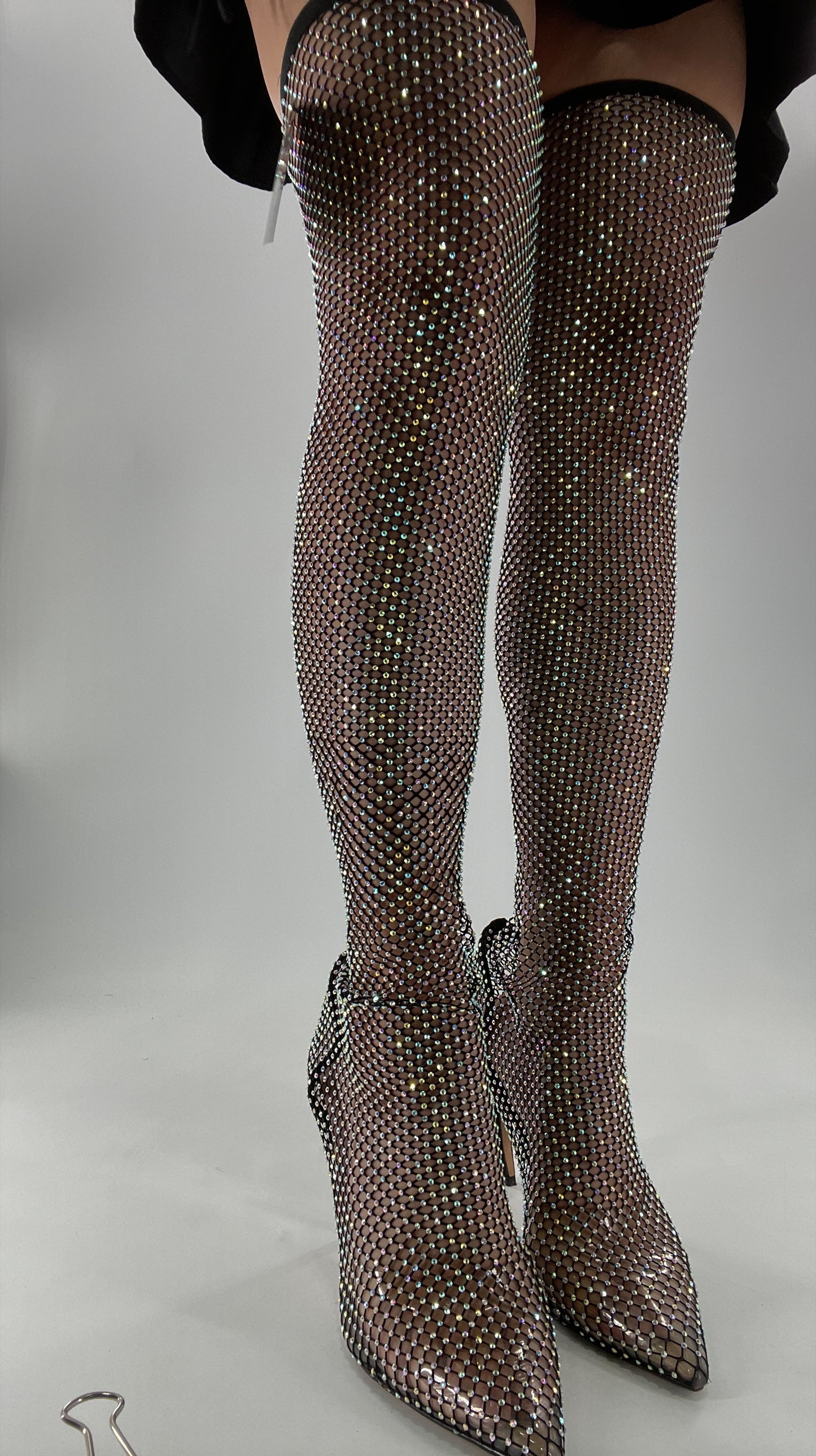 EGO Thigh High Black Rhinestone Fishnet Mesh Heels (9)