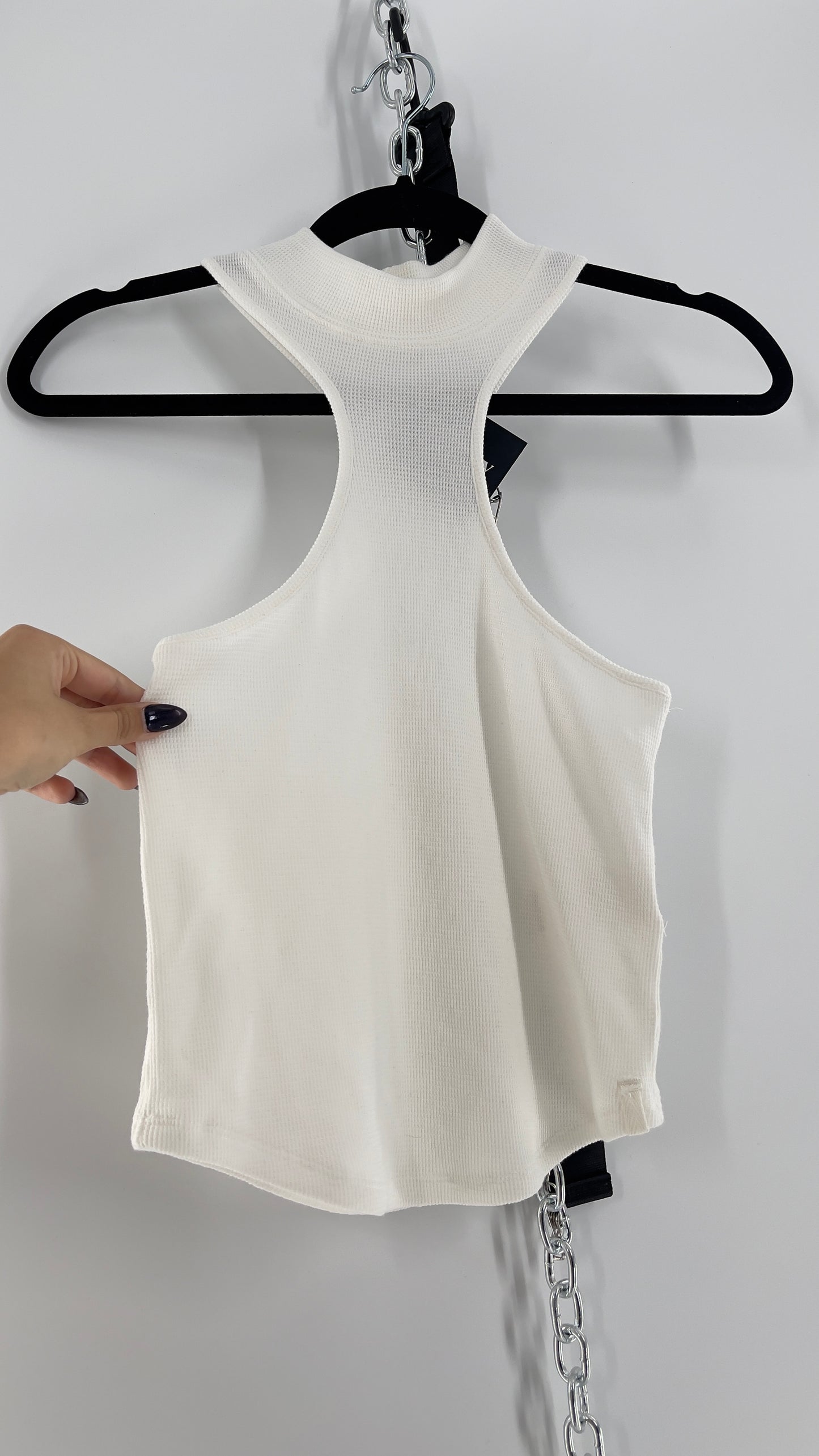 Free People High Neck White Waffle Knit Tank (Small)