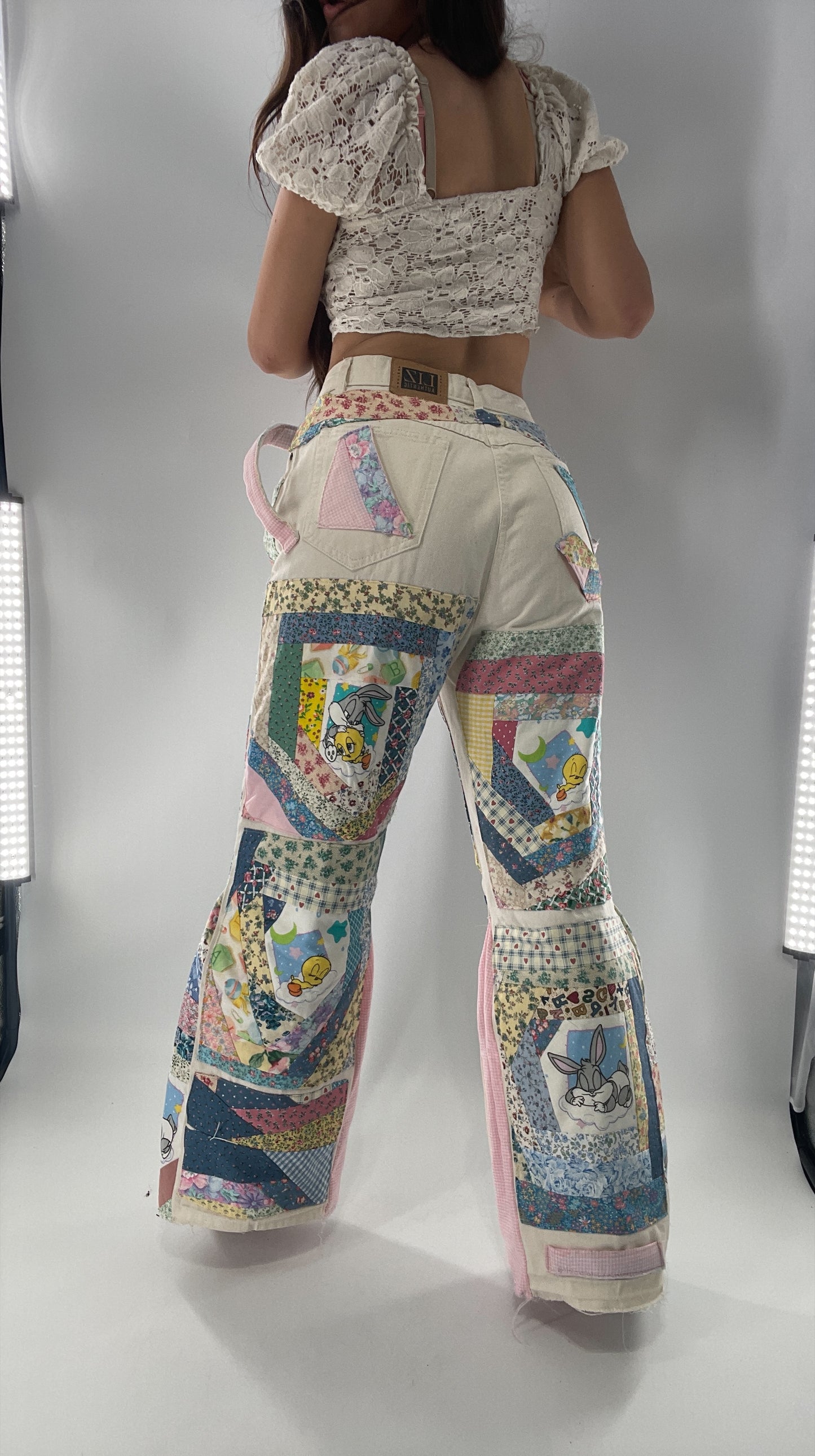 Custom - Handmade Reworked Looney Toons Cutie Pie Patchwork Flares
