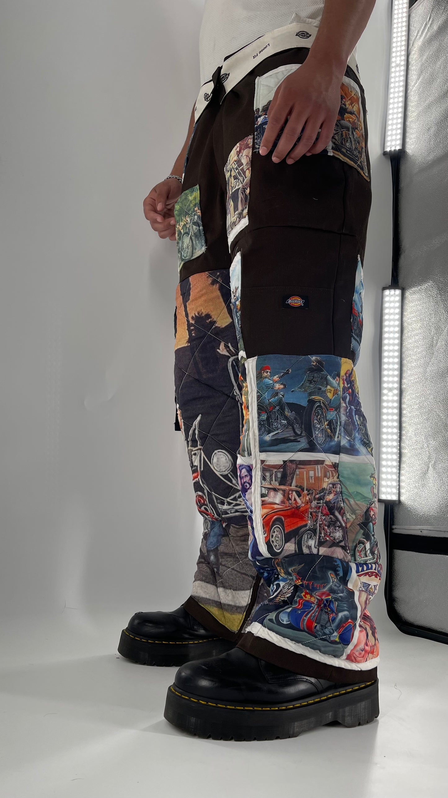 Custom - Handmade Reworked Dickies with Quilted Moto Pattern