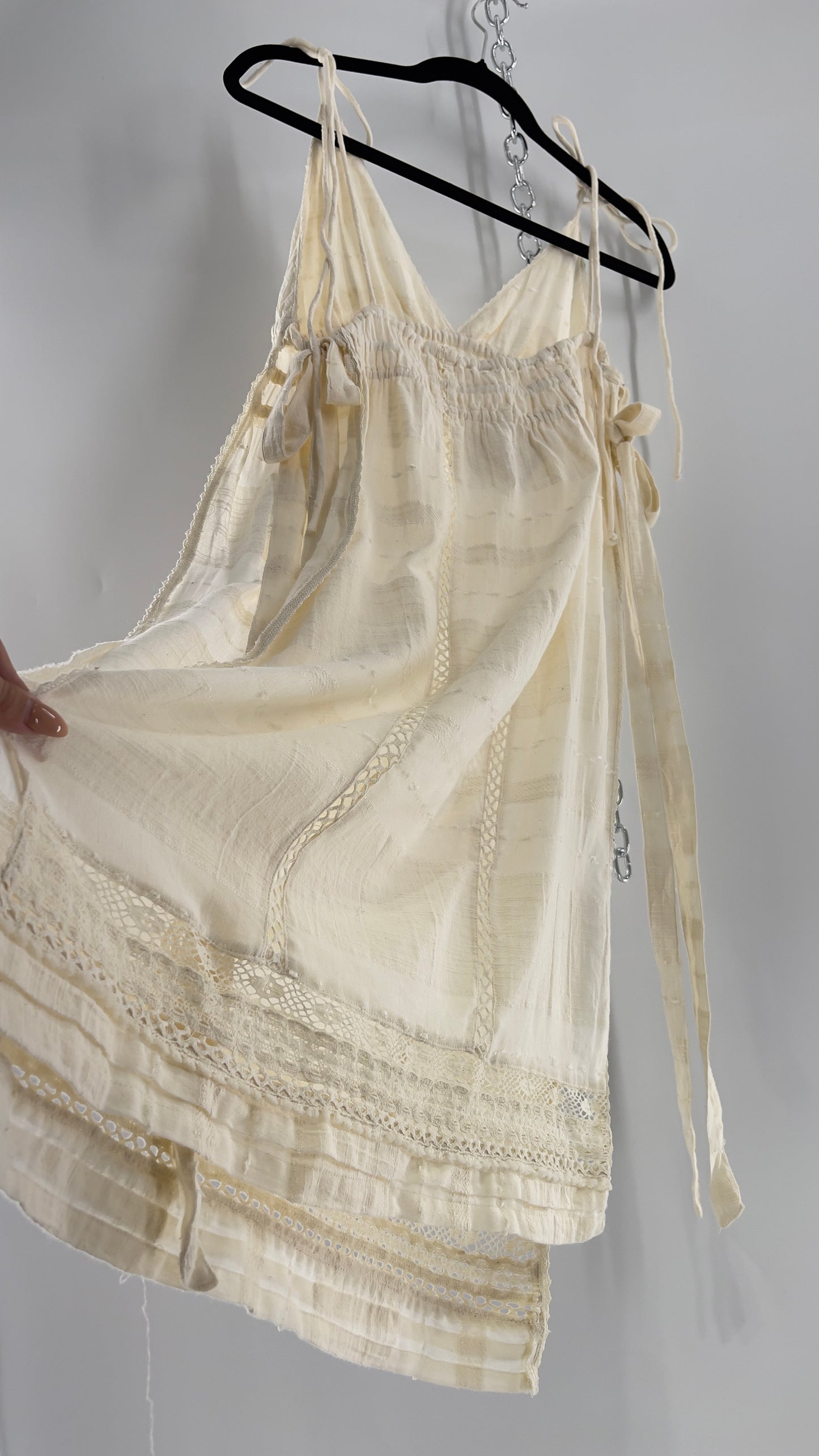Free People White Cotton Lace Slit Side Midi (Medium)