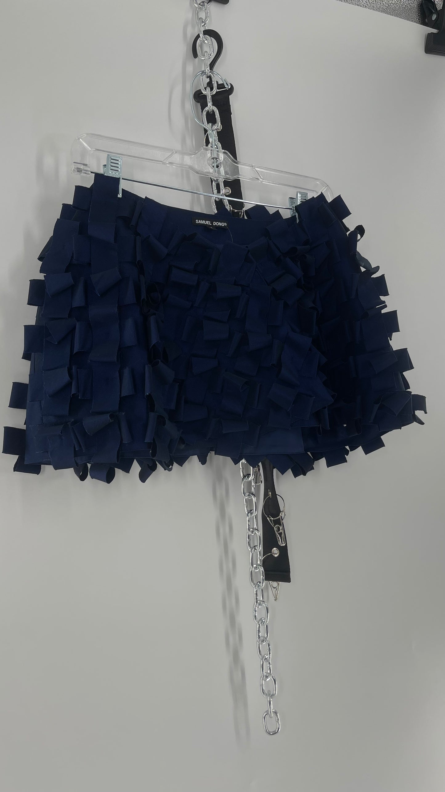 Samuel Dong Navy Blue Metallic Textured Micro Mini (2)