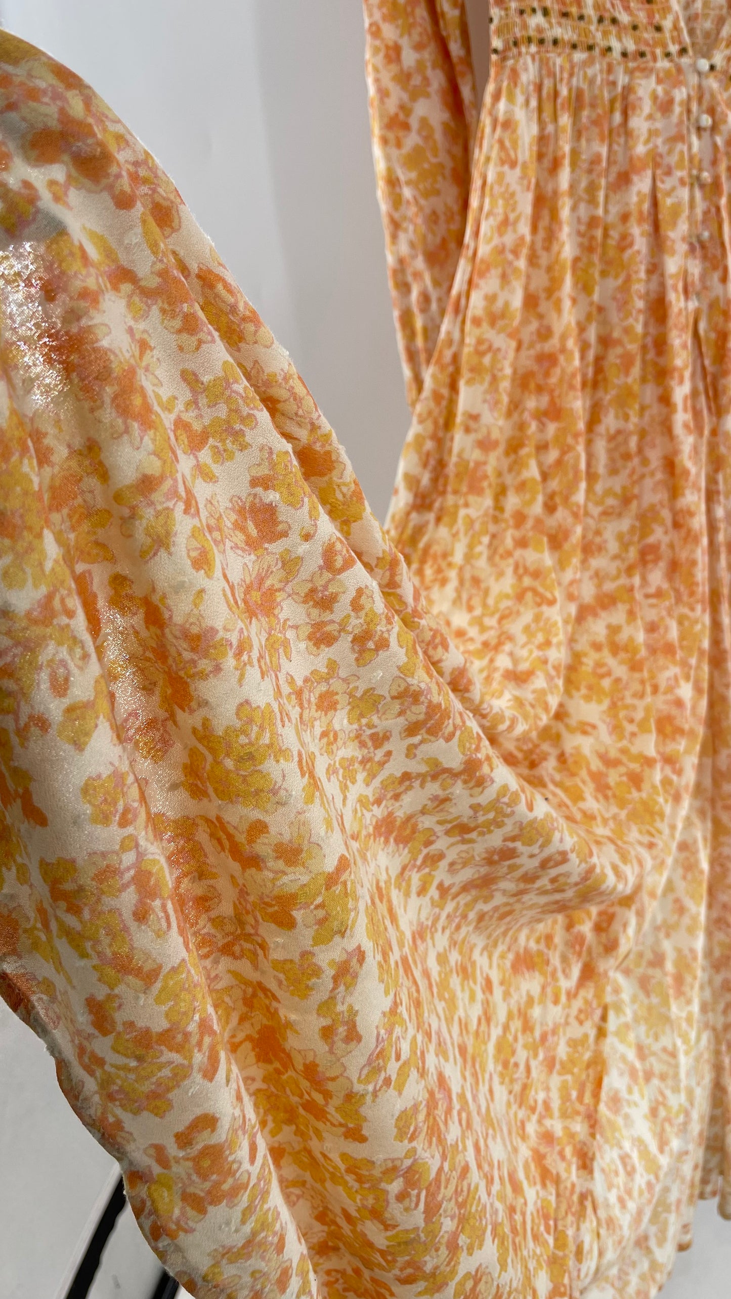 Intimately Free People Orange Floral Smocked Maxi Dress (XS)