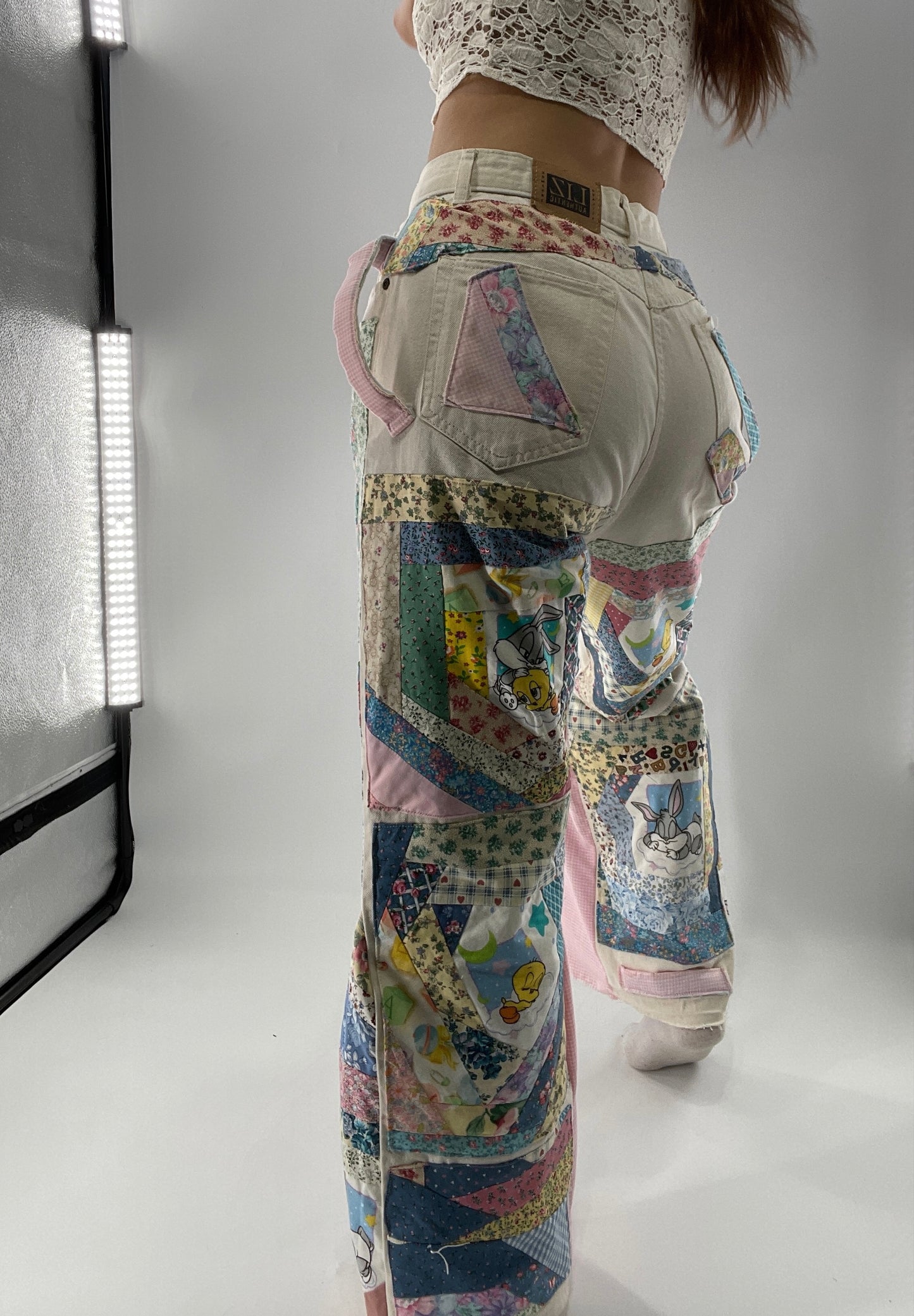 Custom - Handmade Reworked Looney Toons Cutie Pie Patchwork Flares