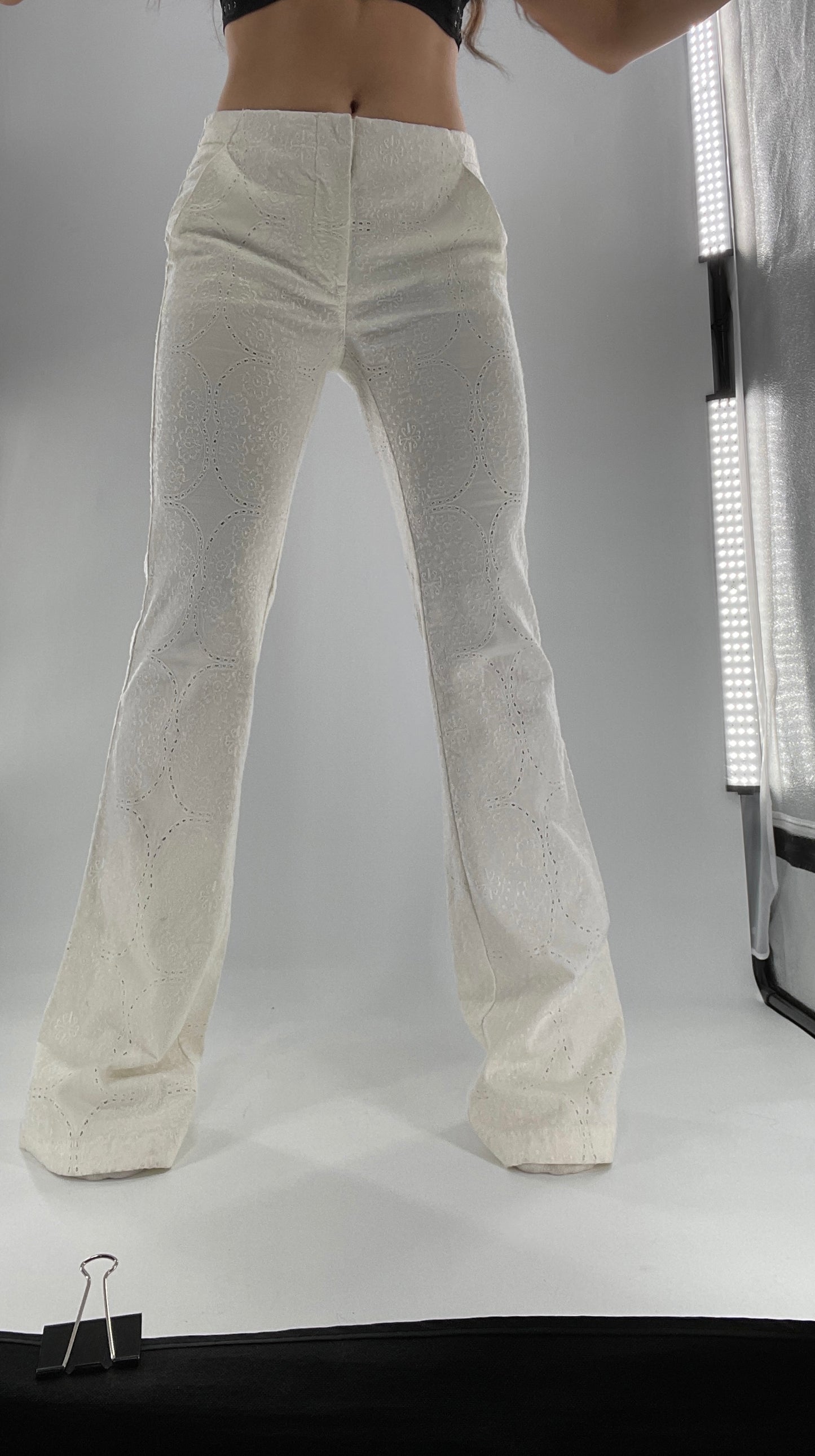 Free People White Eyelet Lace Low Rise Kick Flares (26)