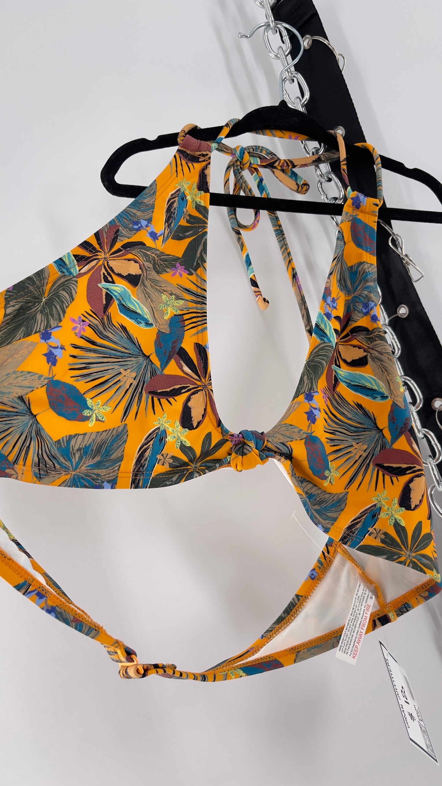 Urban Outfitters Out From Under Mustard Tropical Patterned Halter Swim Top (XL)