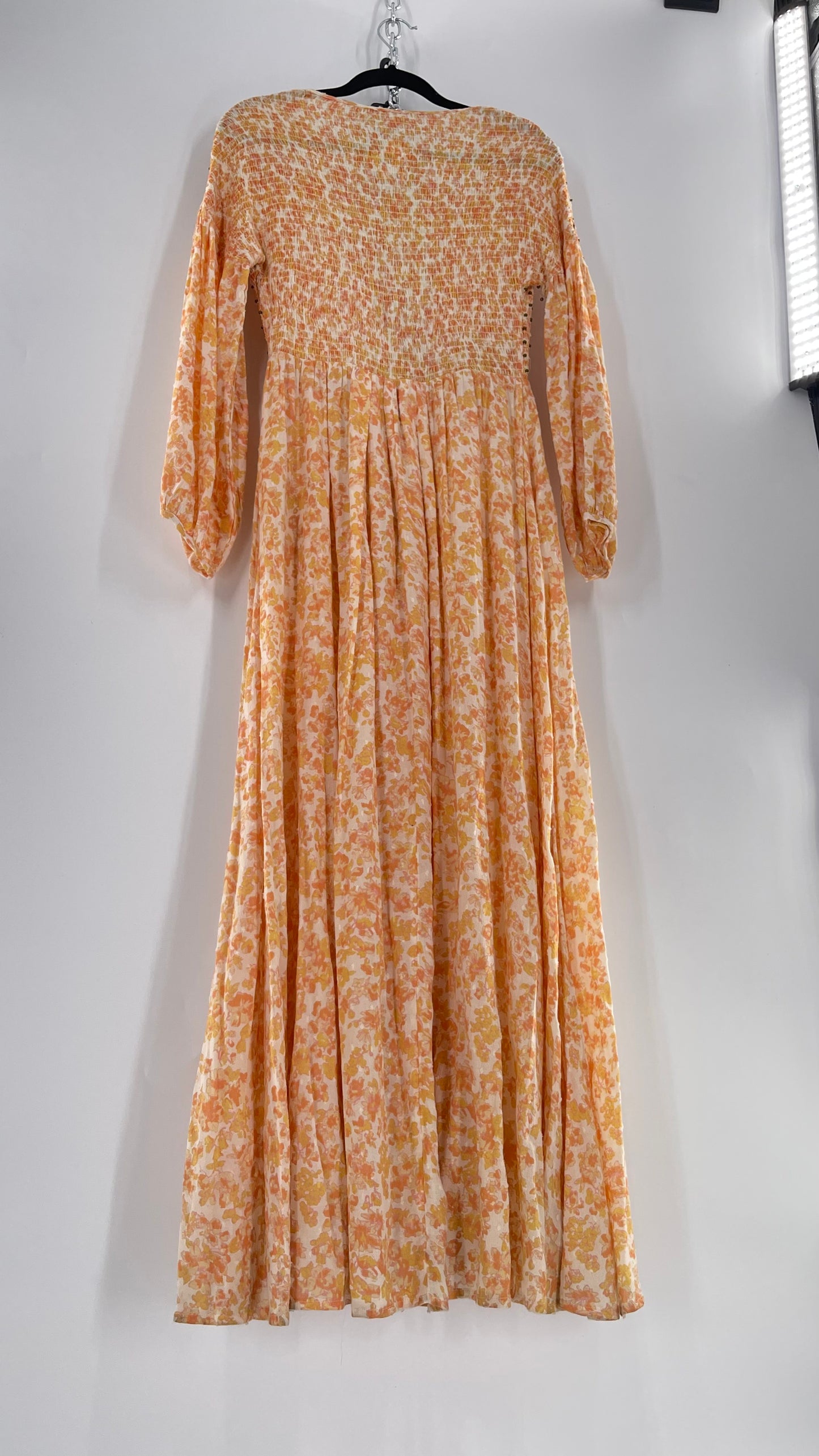 Intimately Free People Orange Floral Smocked Maxi Dress (XS)