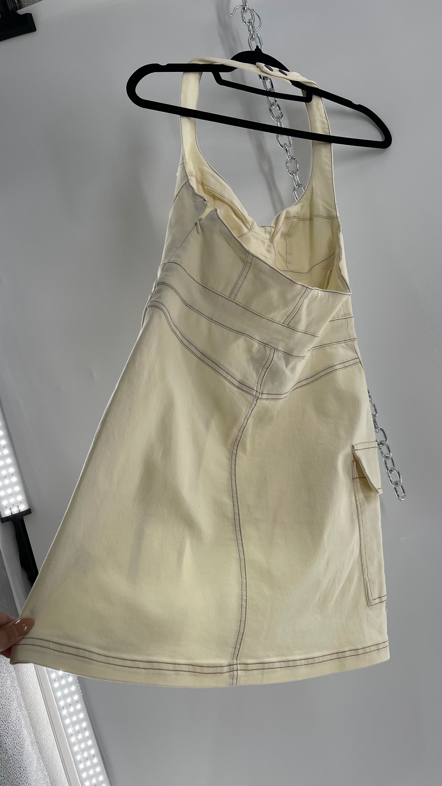 Urban Outfitters Beige Denim Halter Mini Dress (Medium)