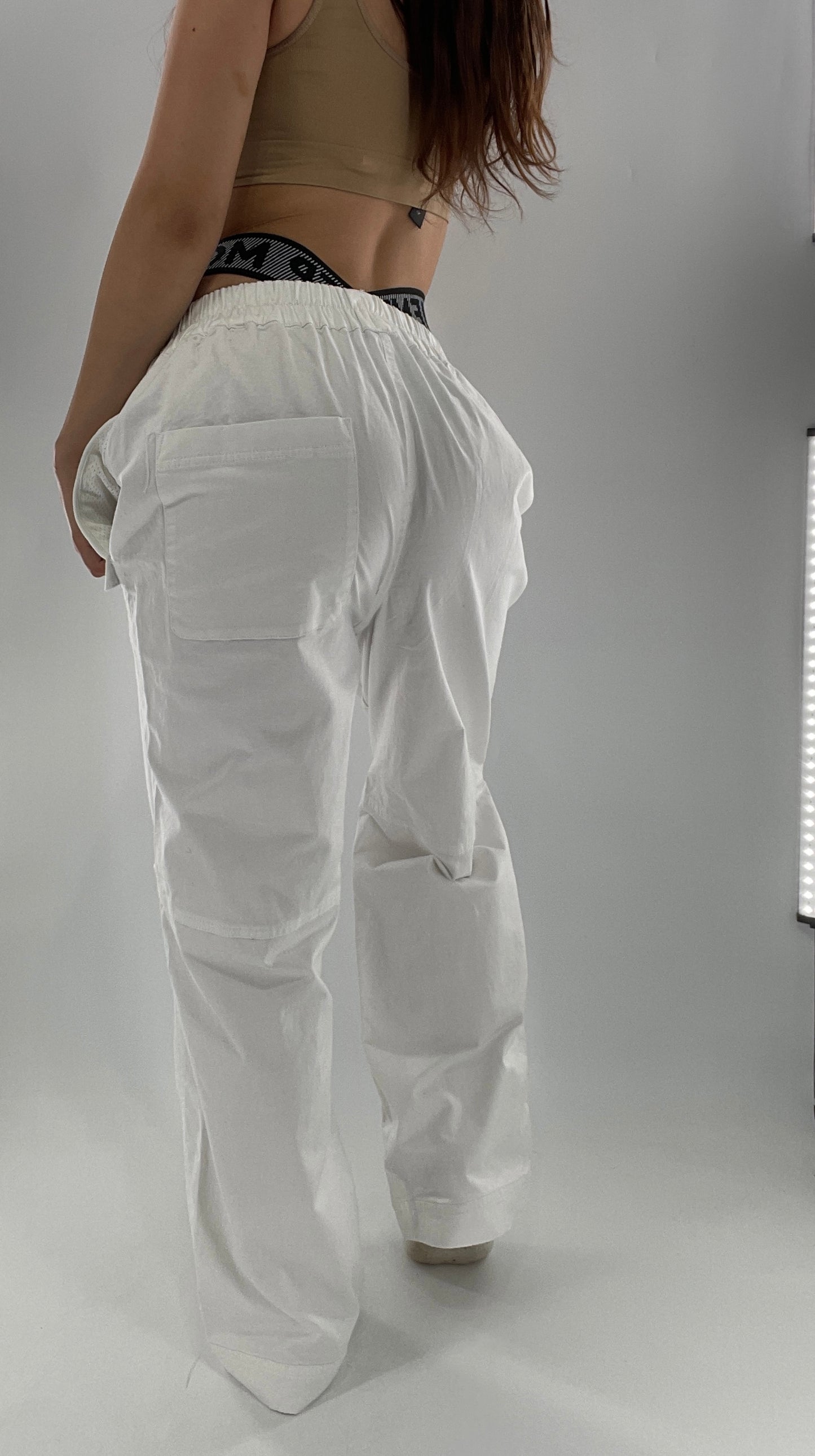 Free People Movement White Carpenter Pant with Branded Double Waistband (Small)