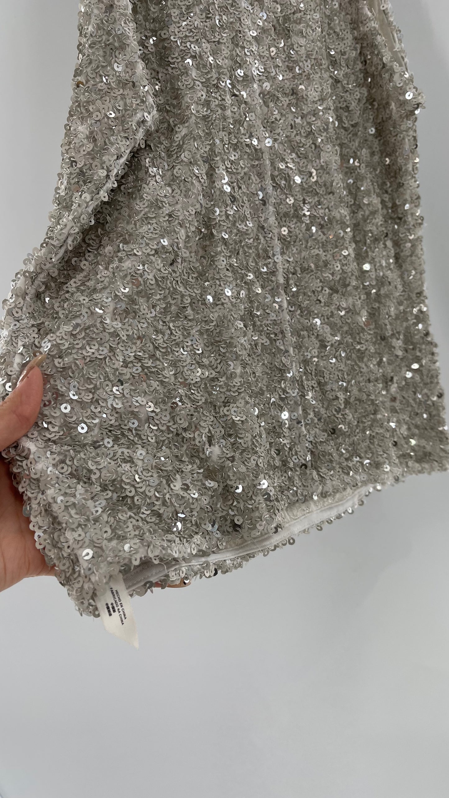 Free People White/Silver Sequin High Neck Tank(Large)