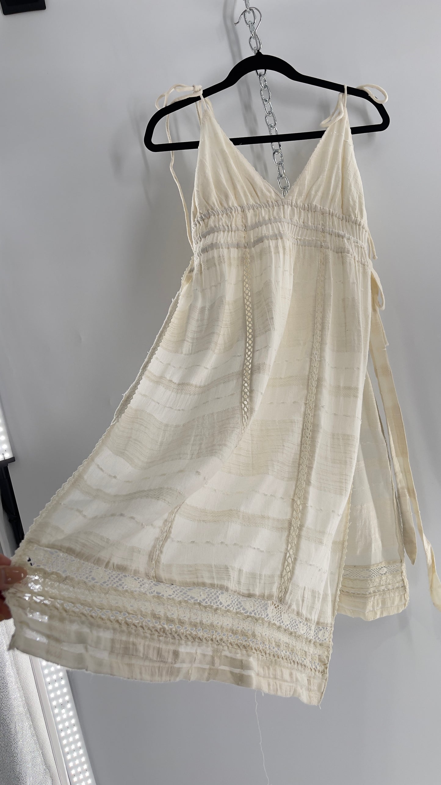 Free People White Cotton Lace Slit Side Midi (Medium)