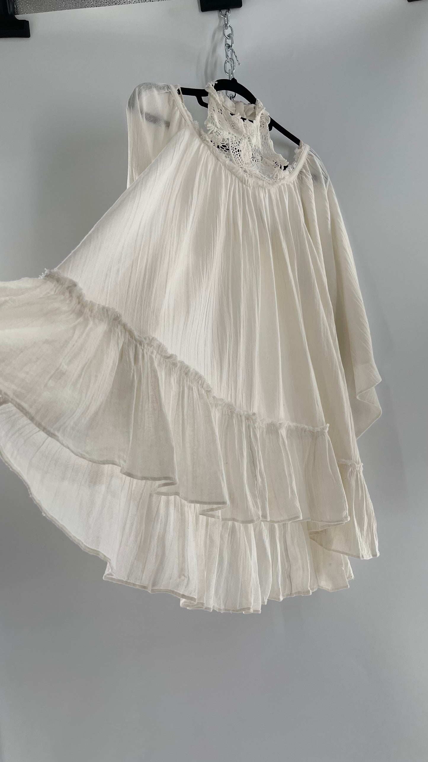 Free People Flowy Gauze/Cotton Free Flow Dress with Lace Halter (Small)