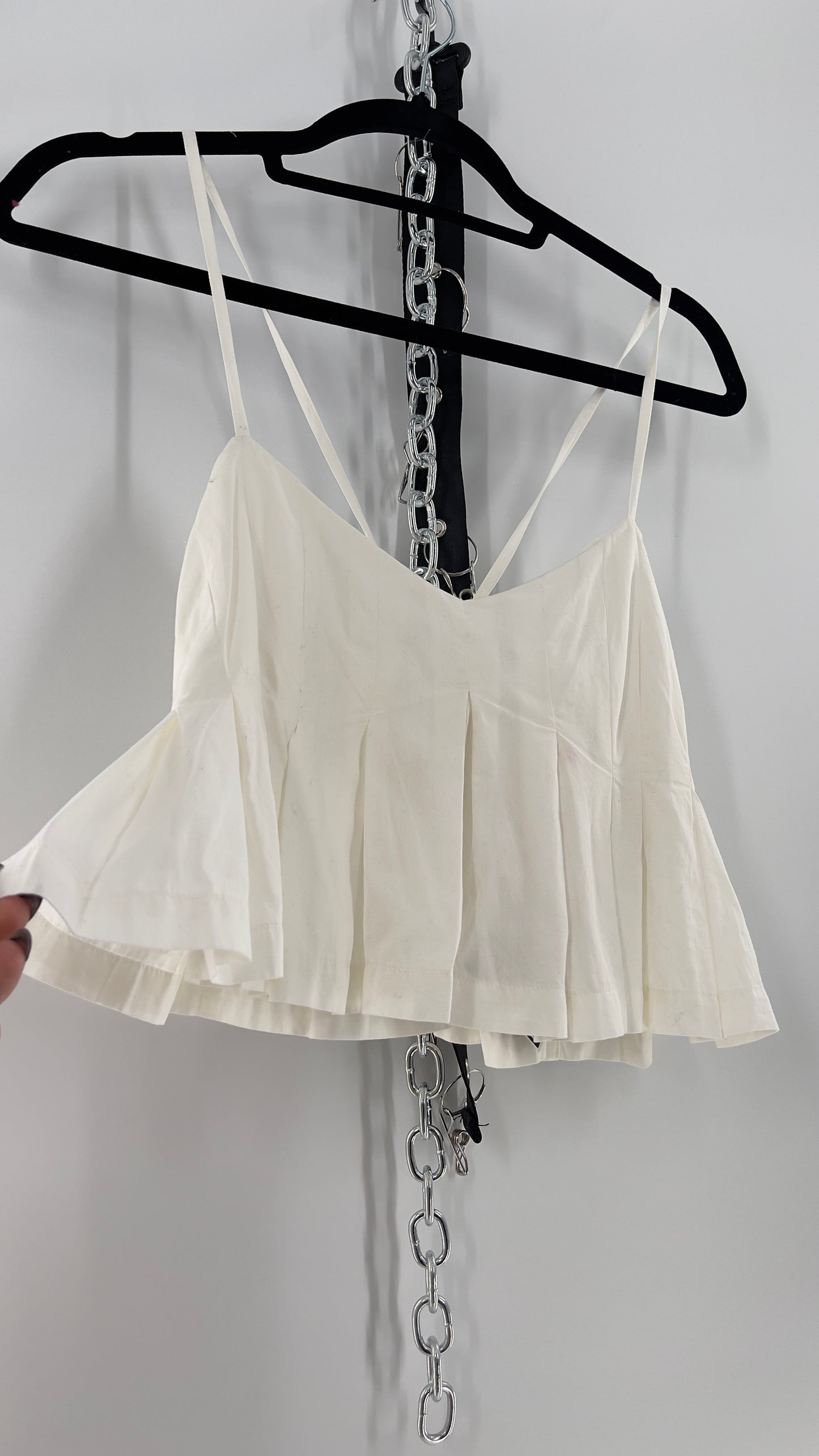 Free People White Pleated Cropped Tank (Small)