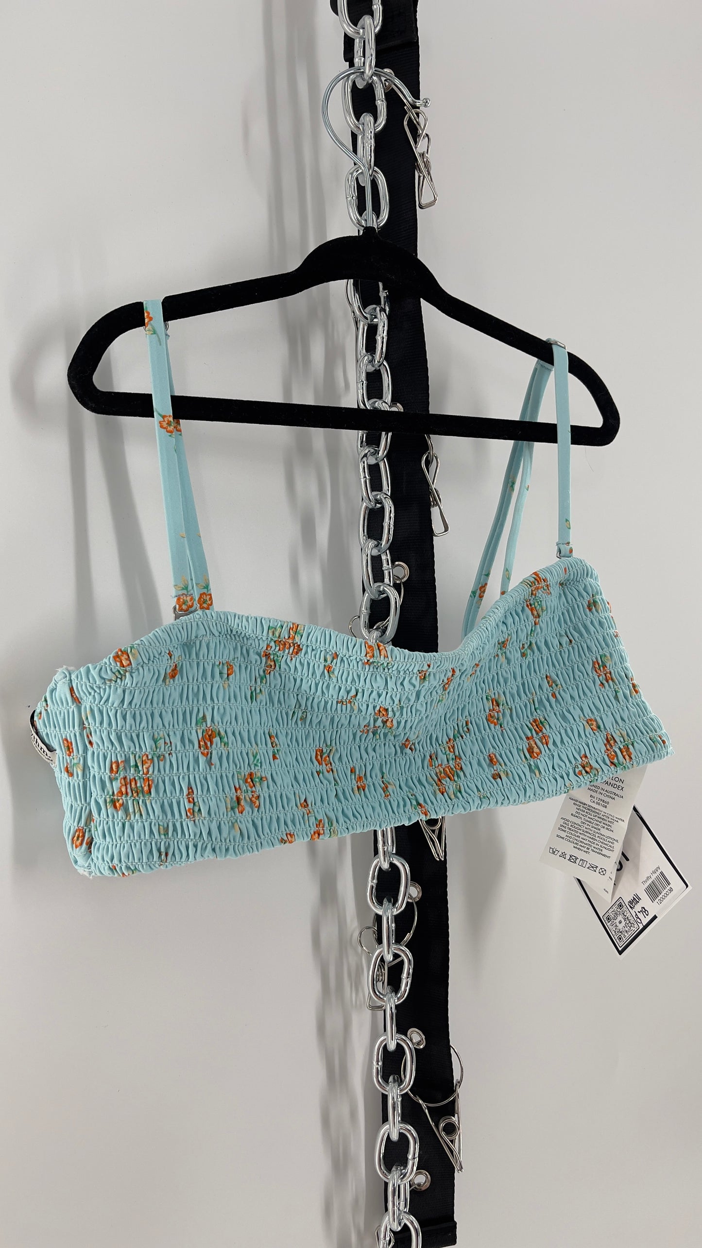 RHYTHM. Baby Blue Smocked Swim/Bikini Top (Medium)