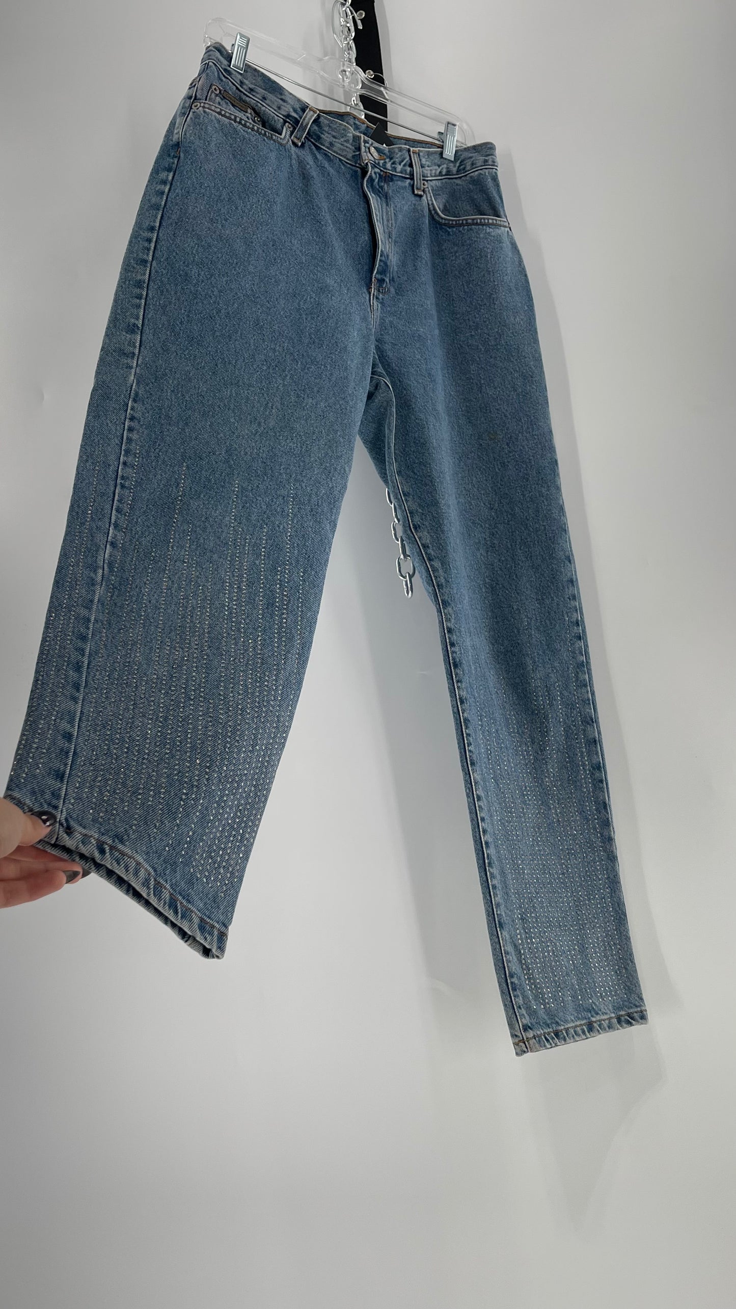 Vintage Calvin Klein Stone Washed Jeans with Silver Glitter Hem (29/30)