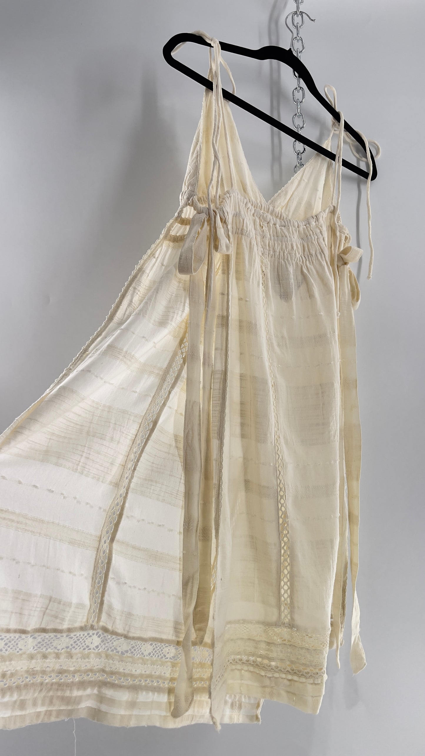 Free People White Cotton Lace Slit Side Midi (Medium)