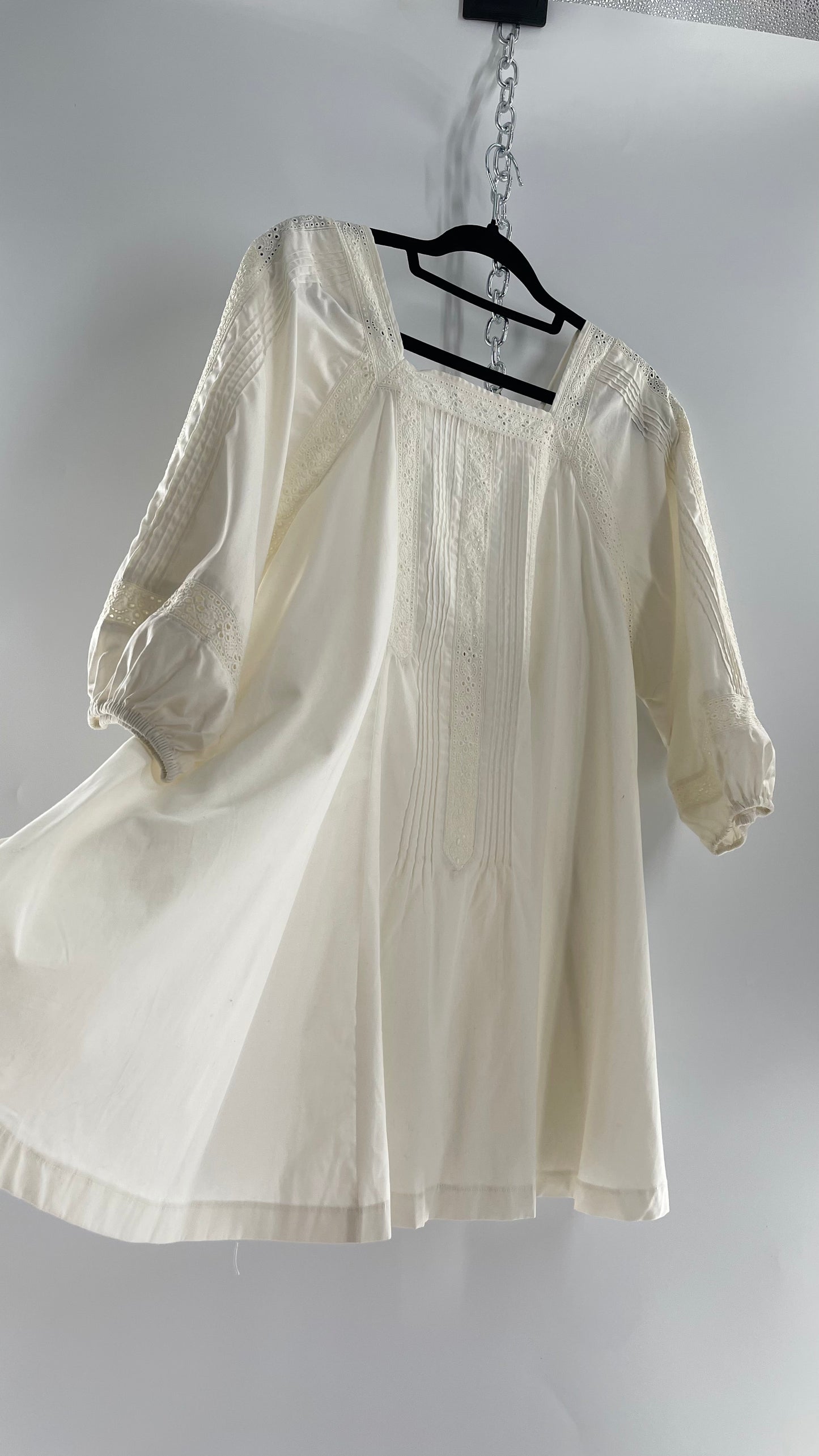Free People White Long Sleeve Mini with Open Back and Lace Detailing (Small)