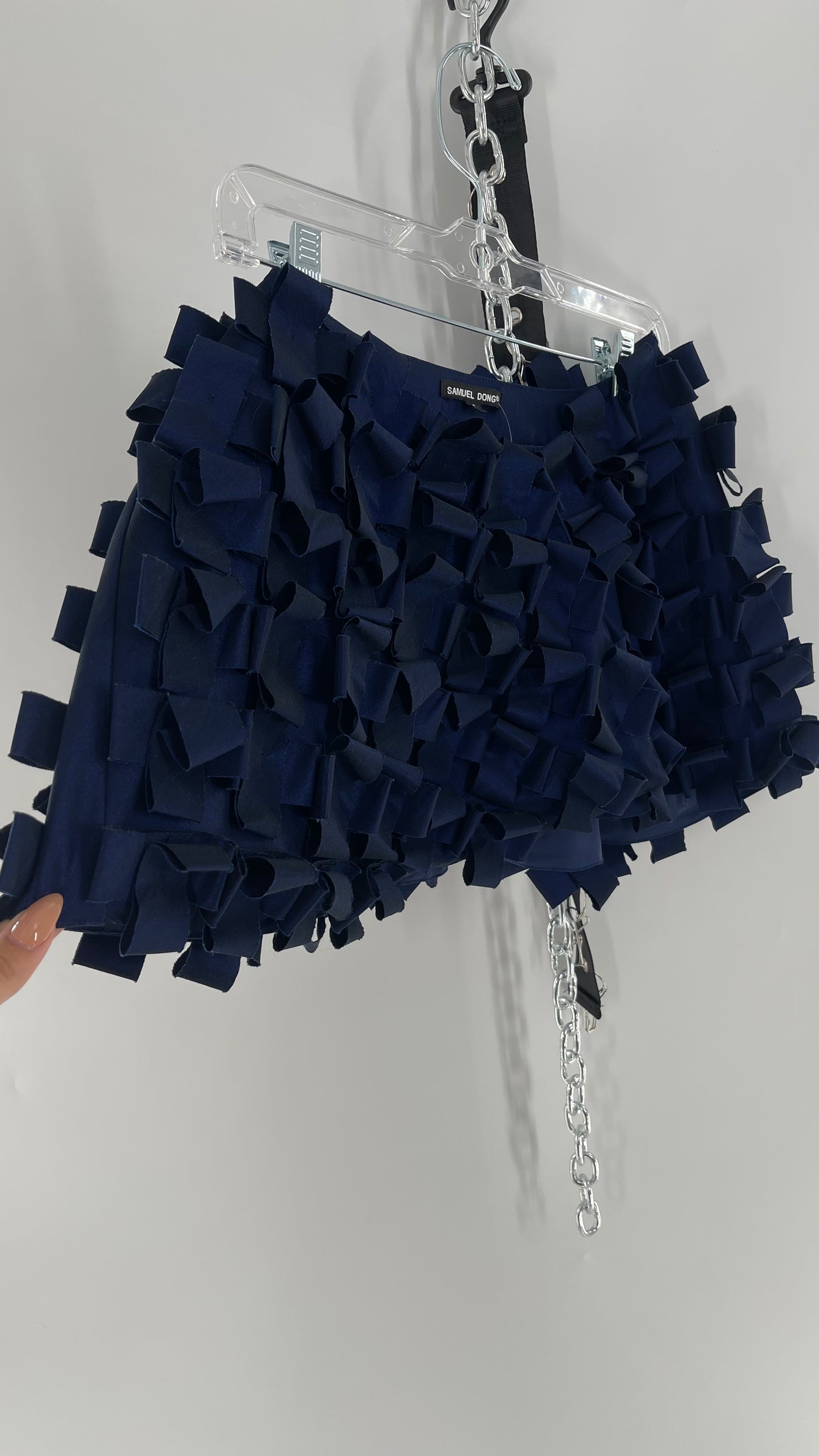 Samuel Dong Navy Blue Metallic Textured Micro Mini (2)