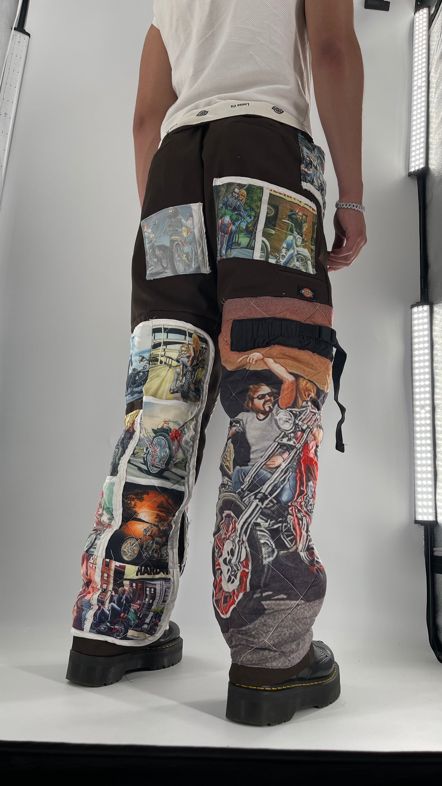 Custom - Handmade Reworked Dickies with Quilted Moto Pattern