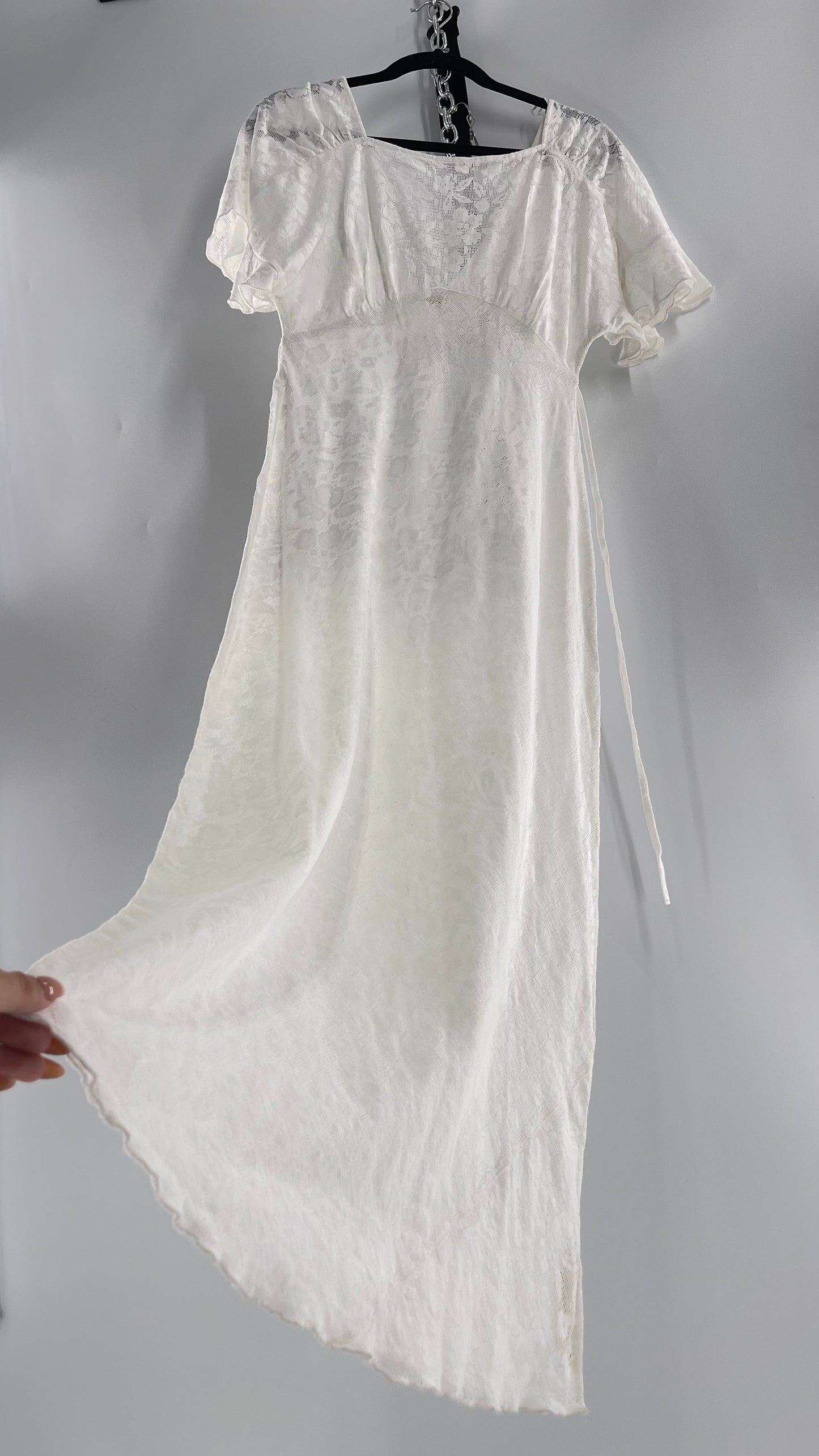 Free People White Lace Gauze Dress (XS)